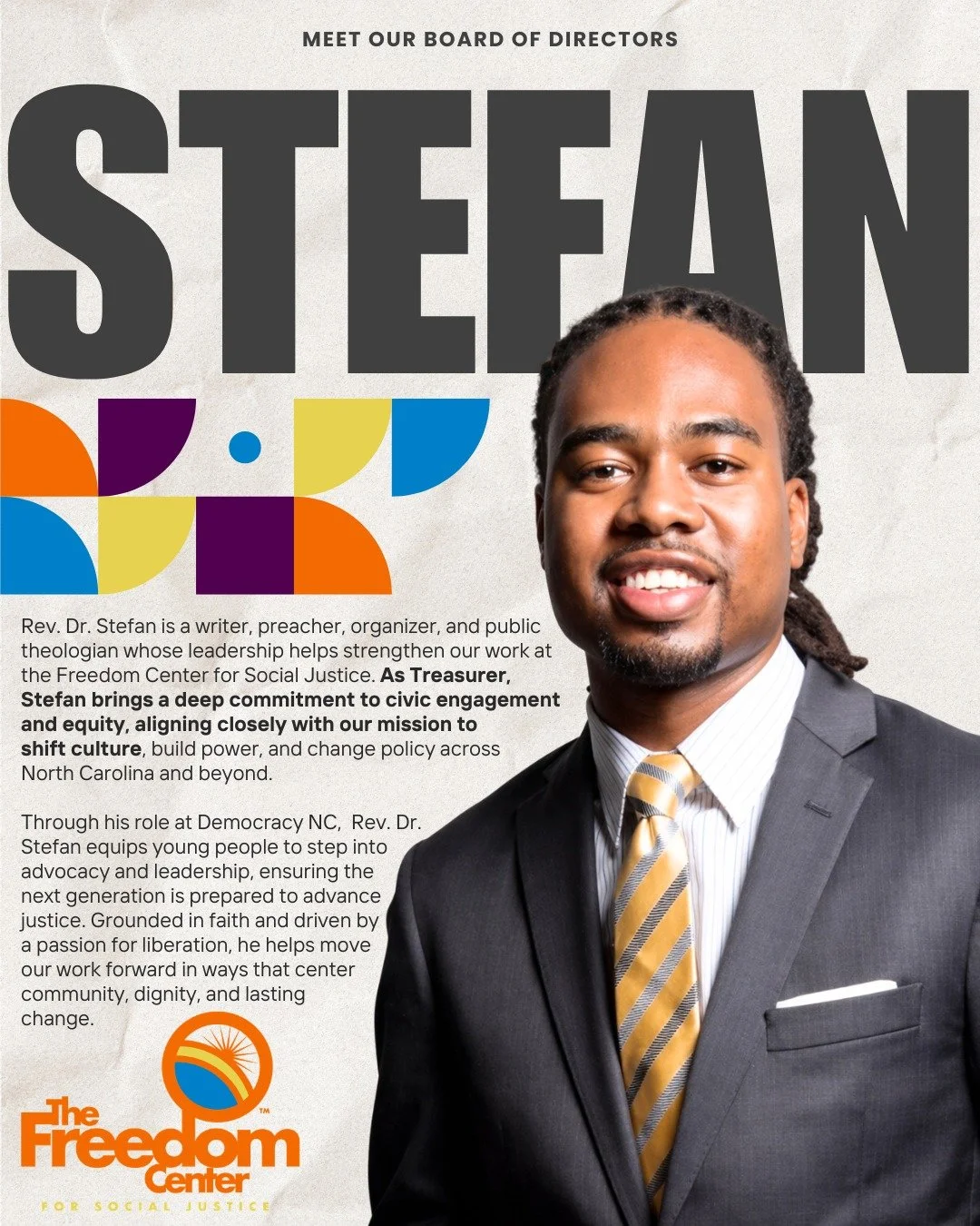 🌟 Board Spotlight: Rev. Dr. Stefan Weathers Sr. 🌟

We are honored to have Rev. Dr. Stefan Weathers Sr. serving as Treasurer and helping guide our work forward ✨

A faith leader, advocate, and champion for civic engagement, Rev. Dr. Weathers brings 