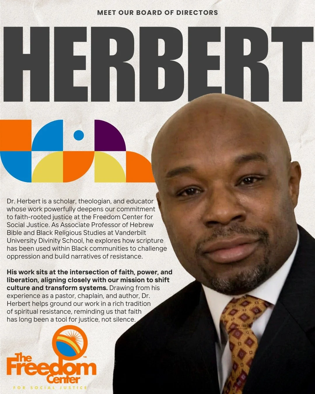 🌟 Board Spotlight: Dr.Herbert R. Marbury 🌟

A scholar, theologian, and educator, Dr. Marbury&rsquo;s work explores how faith and scripture have long been used as tools of resistance within Black communities. His leadership helps ground our work in 