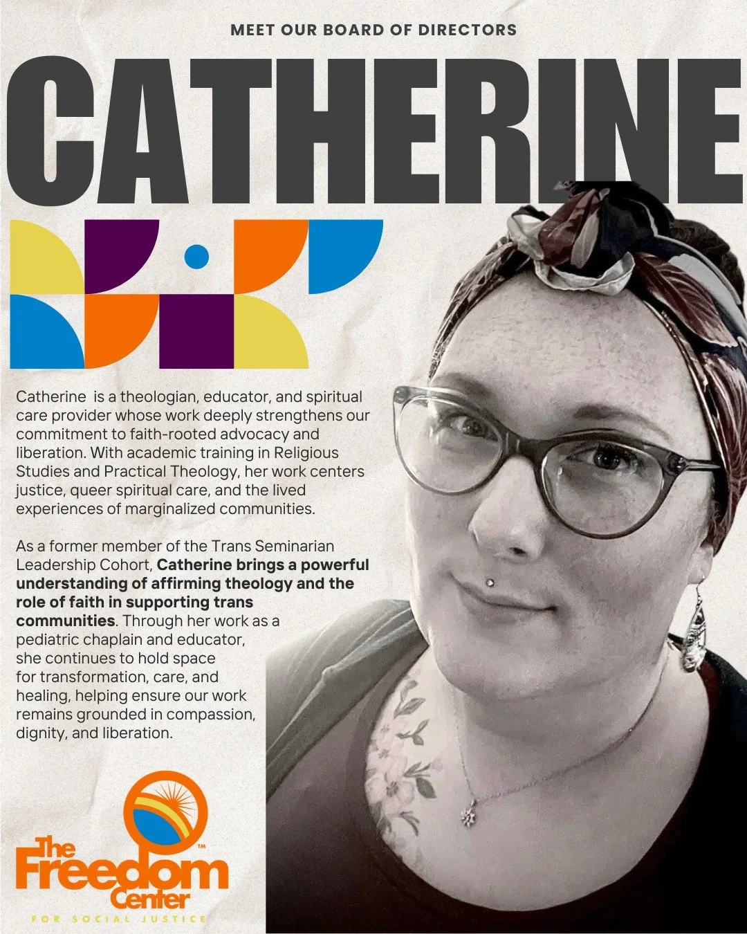 🌟 Board Spotlight: Catherine Moore. 🌟

As a theologian, educator, and chaplain, Catherine brings a deep commitment to justice, queer spiritual care, and liberation. Her work reminds us that faith can be a source of healing, affirmation, and transfo