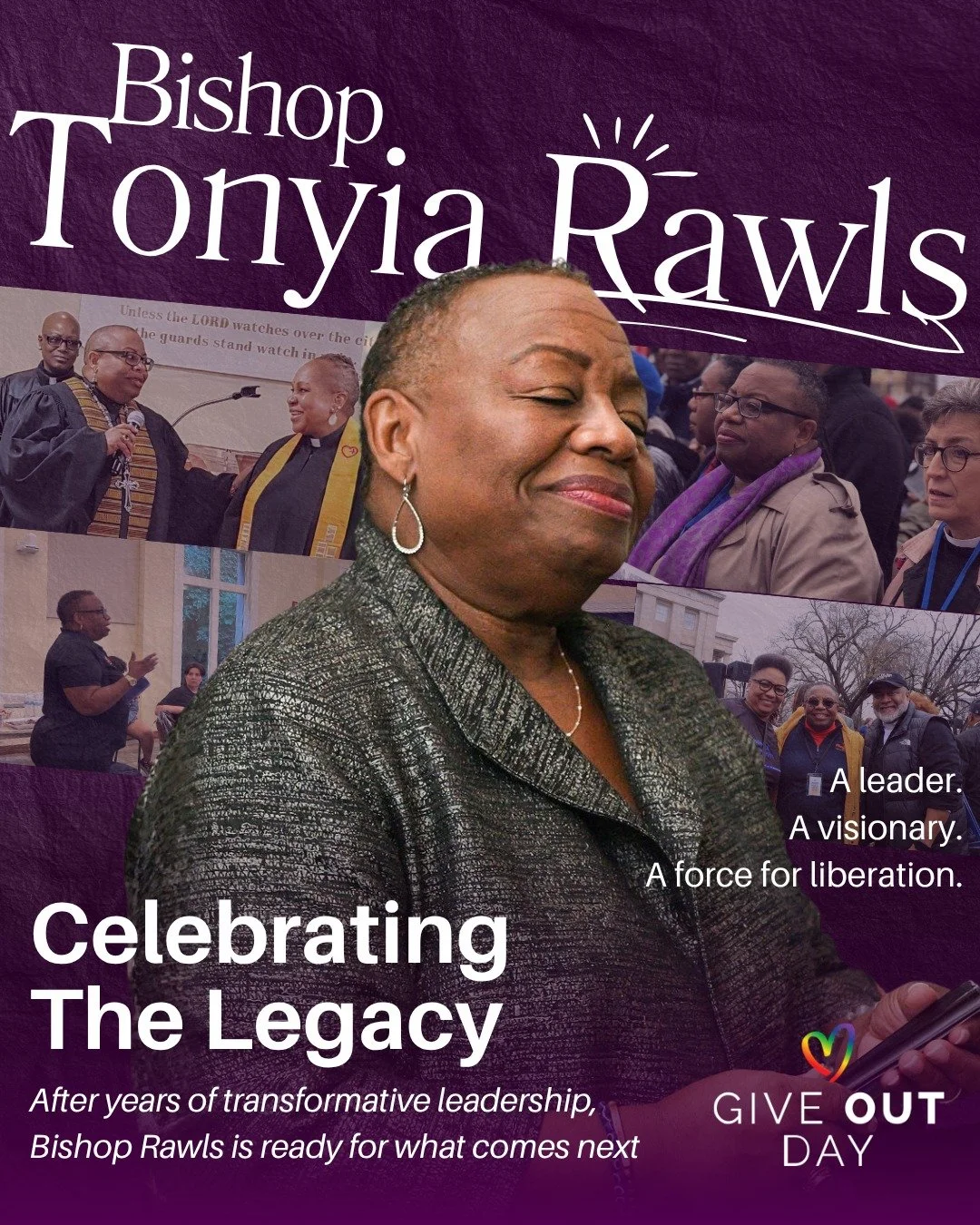 Today, early giving for GiveOUT Day begins. 💜

And this year, we&rsquo;re dedicating our campaign to honoring the legacy of @bishoptrawls . 

For years, Bishop Rawls has helped build the Freedom Center for Social Justice into a space rooted in advoc