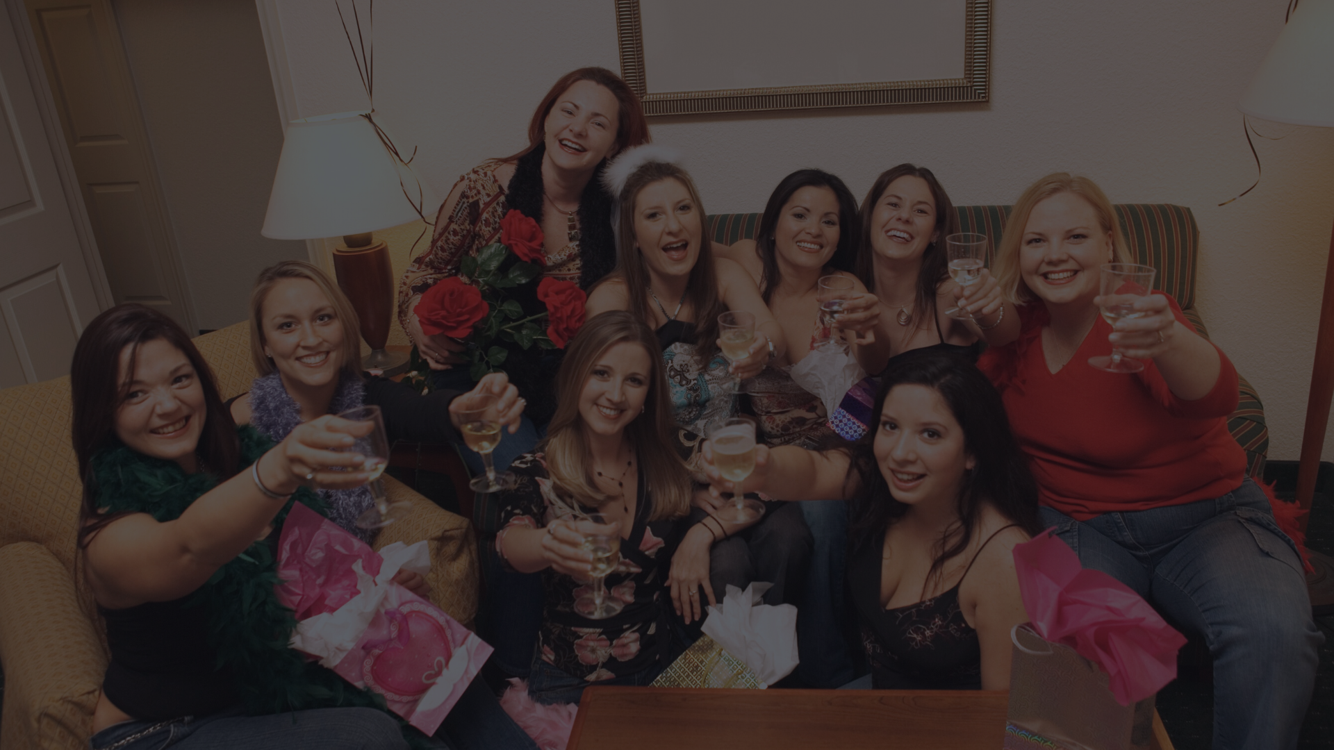 Group of women posing at bachelorette party