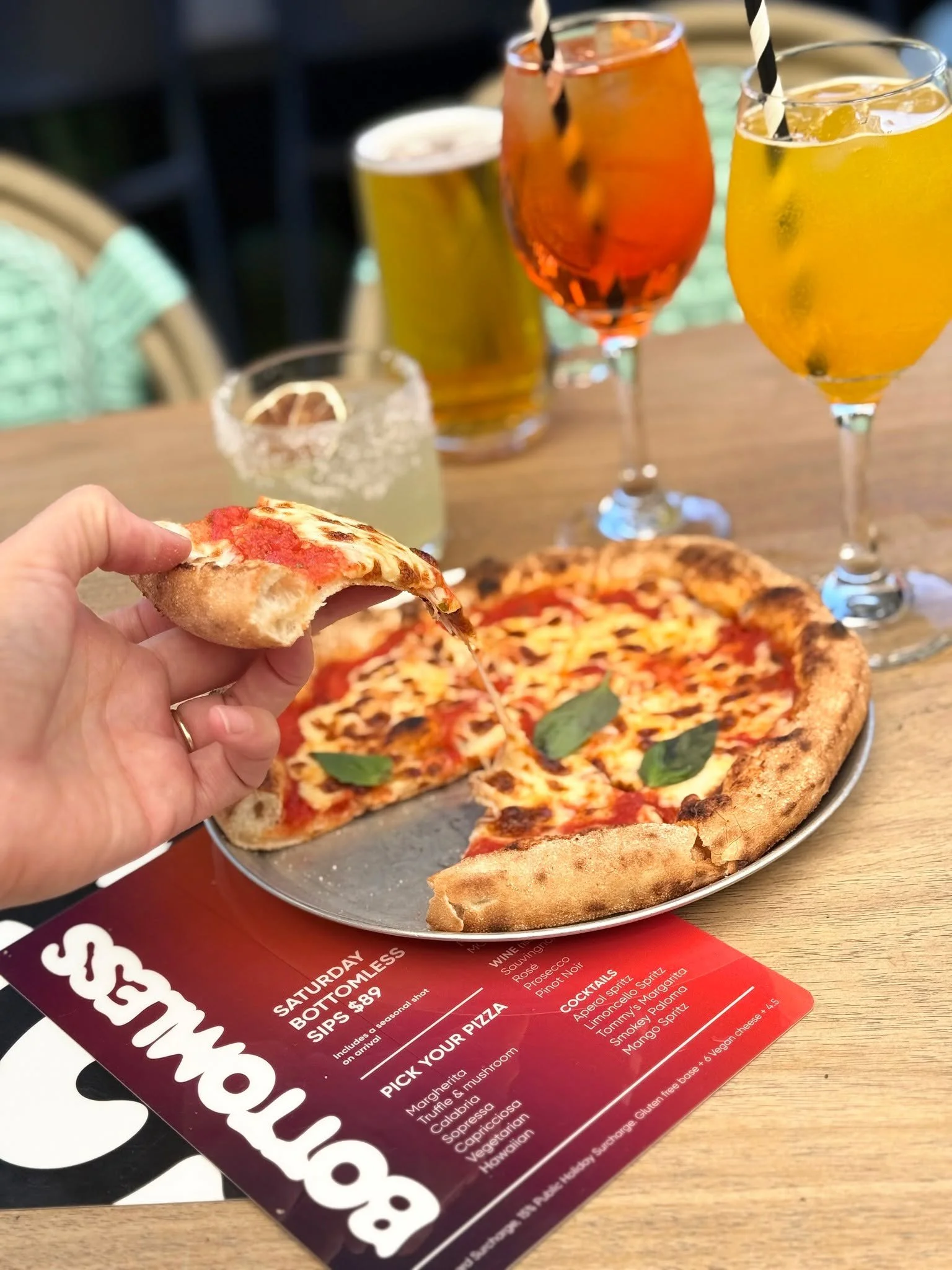 Roll into your Saturday with our Bottomless Sips session. Book between 2pm&ndash;4pm and settle in for a breezy 2-hour run of bottomless cocktails, beer and wine. Enjoy with a tasty lineup of assorted pizzas to share, with plenty of flavours to choos