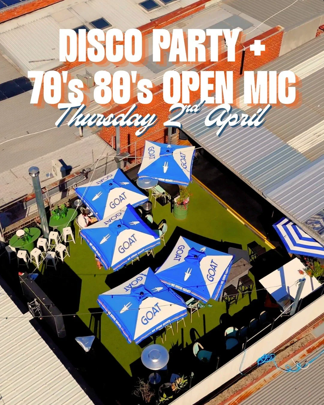 Join us tomorrow at the rooftop for our DISCO PARTY 🪩 kicking off from 8PM. No cover charge. Just good vibes &amp; great music.

Downstairs, we&rsquo;re turning things groovy with a 70S&ndash;80S THEMED OPEN MIC 🎤 so bring your energy (and maybe yo
