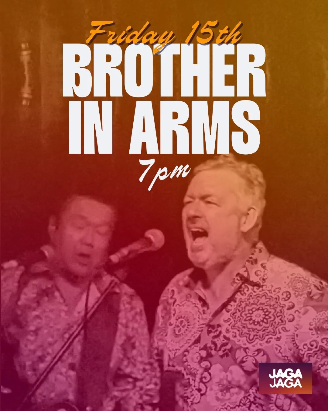 🎸 Live music this Friday at Jaga Jaga 🎶

Ease into the weekend with Brothers in Arms &mdash; a laid-back guitar &amp; bass duo bringing good vibes, smooth tunes, and easy listening from 7&ndash;9PM this Friday.

Come hang out, grab a pizza, sip on 
