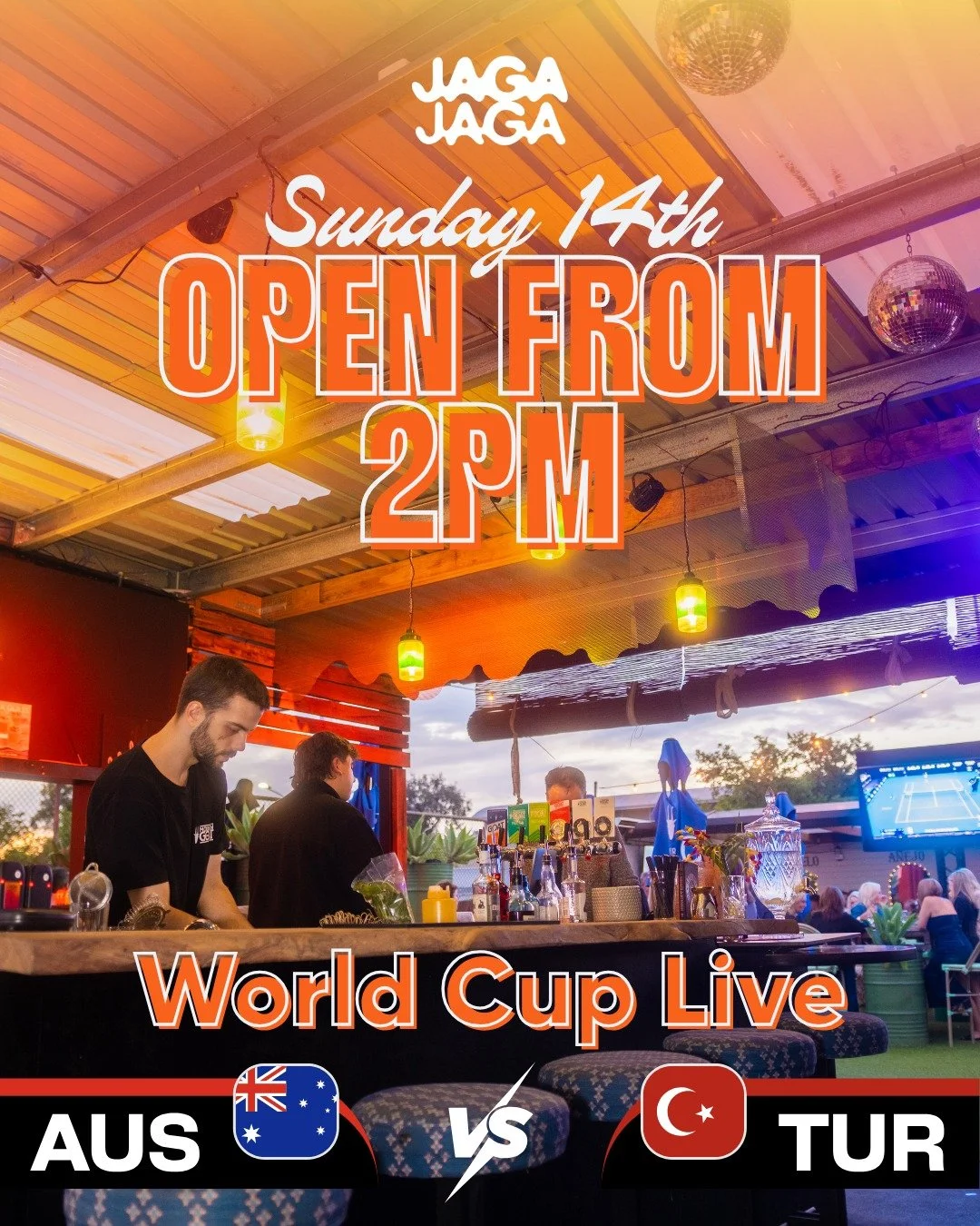 This Sunday we&rsquo;re opening from 2pm for the Australia vs Turkey World Cup clash.

Settle in with a cold drink, grab a pizza fresh from the oven and catch all the action with us. Whether you're backing the Socceroos or just here for a laid-back S