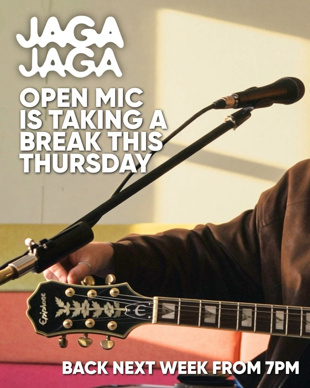 A little change to our Open Mic nights at Jaga Jaga 🎤 Our session is taking a break just for this Thursday, but we're back next week with an earlier start at 7pm and a new home on the rooftop, weather and bookings permitting. If the rooftop isn't on