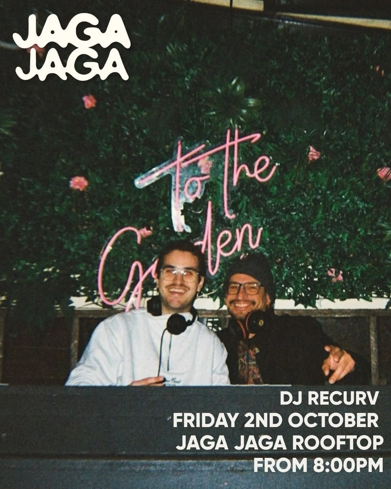 FRIDAY NIGHT ON THE ROOFTOP

DJ RECOURV is taking over the Jaga Jaga Rooftop this Friday 2nd October from 8PM.

Good tunes, cold drinks and rooftop vibes to kick off the weekend properly.

Free entry &mdash; round up the crew and join us upstairs.

J