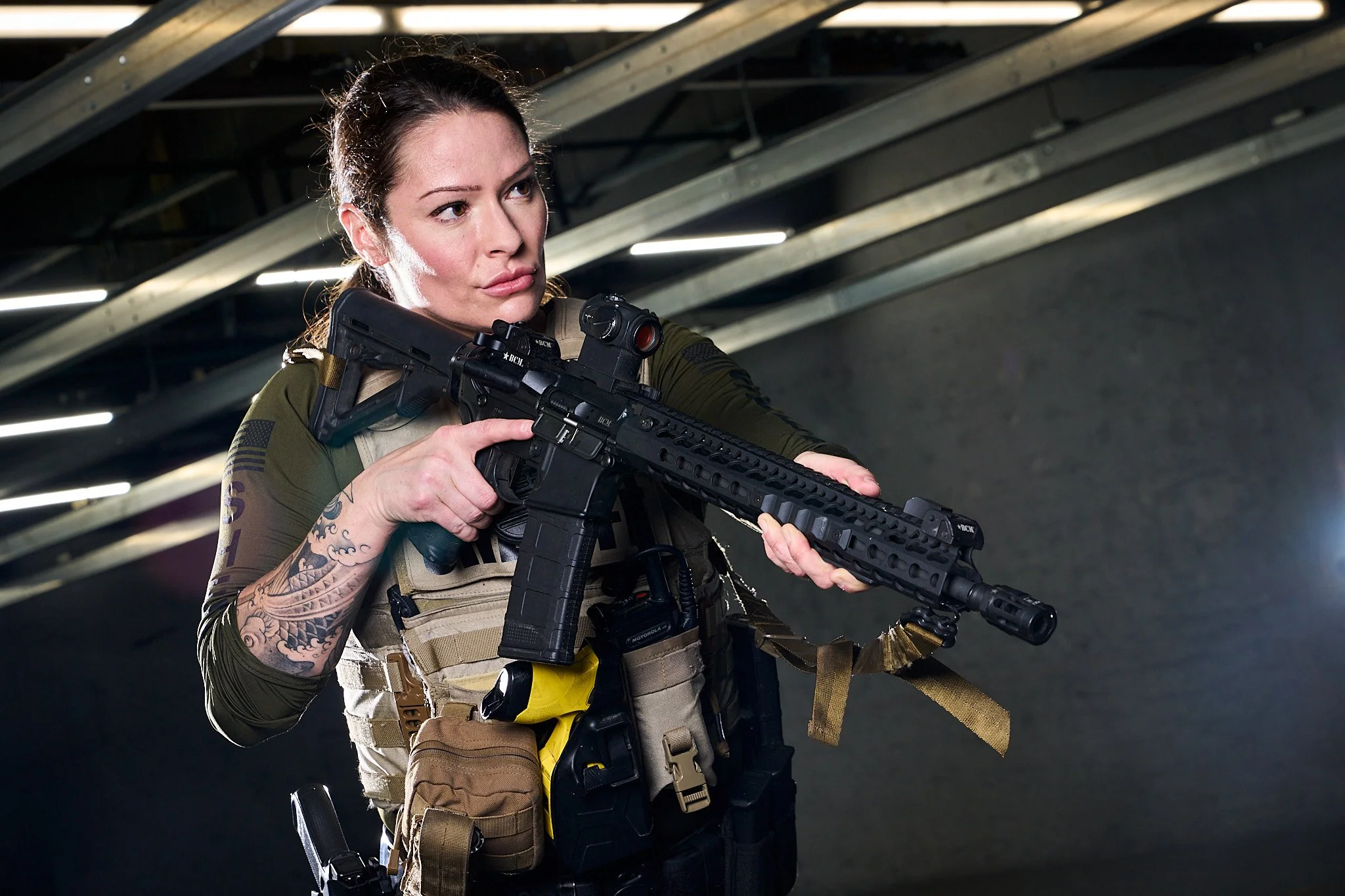 Custom Portrait of Pinal County Sheriffs Deputy Cat Rybak at Gilbert, AZ indoor range posing with rifle, photographed for Skillset Magazine, photo by After Action, LLC #AfterActionAZ.jpg