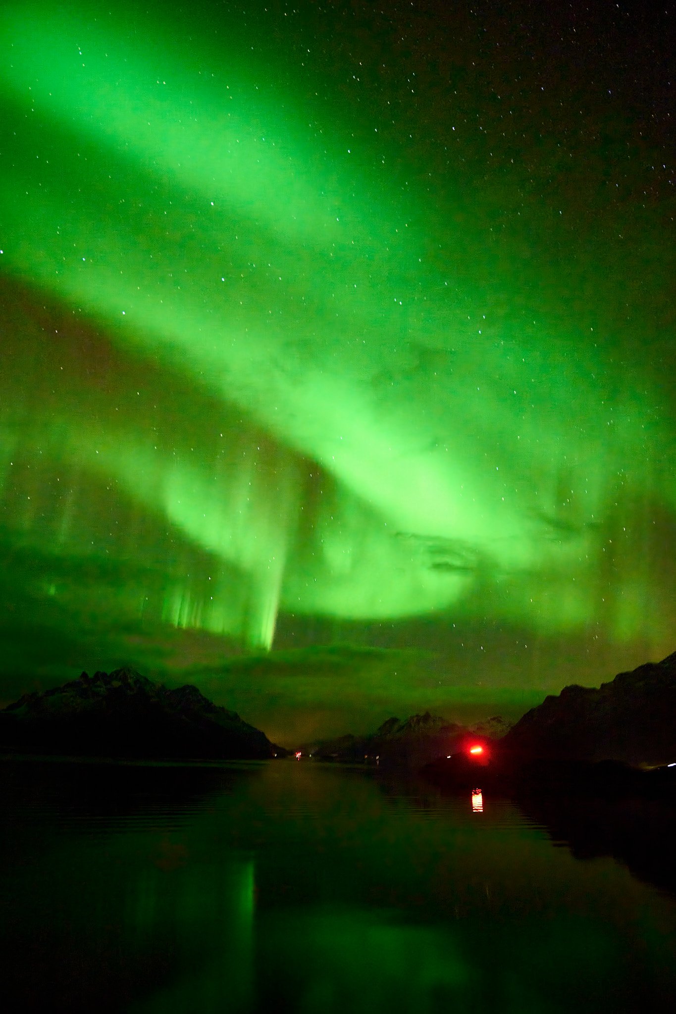Aurora Borealis Northern Lights in Northern Norway at night on boat in fjord photo by After Action, LLC #AfterActionAZ.jpg