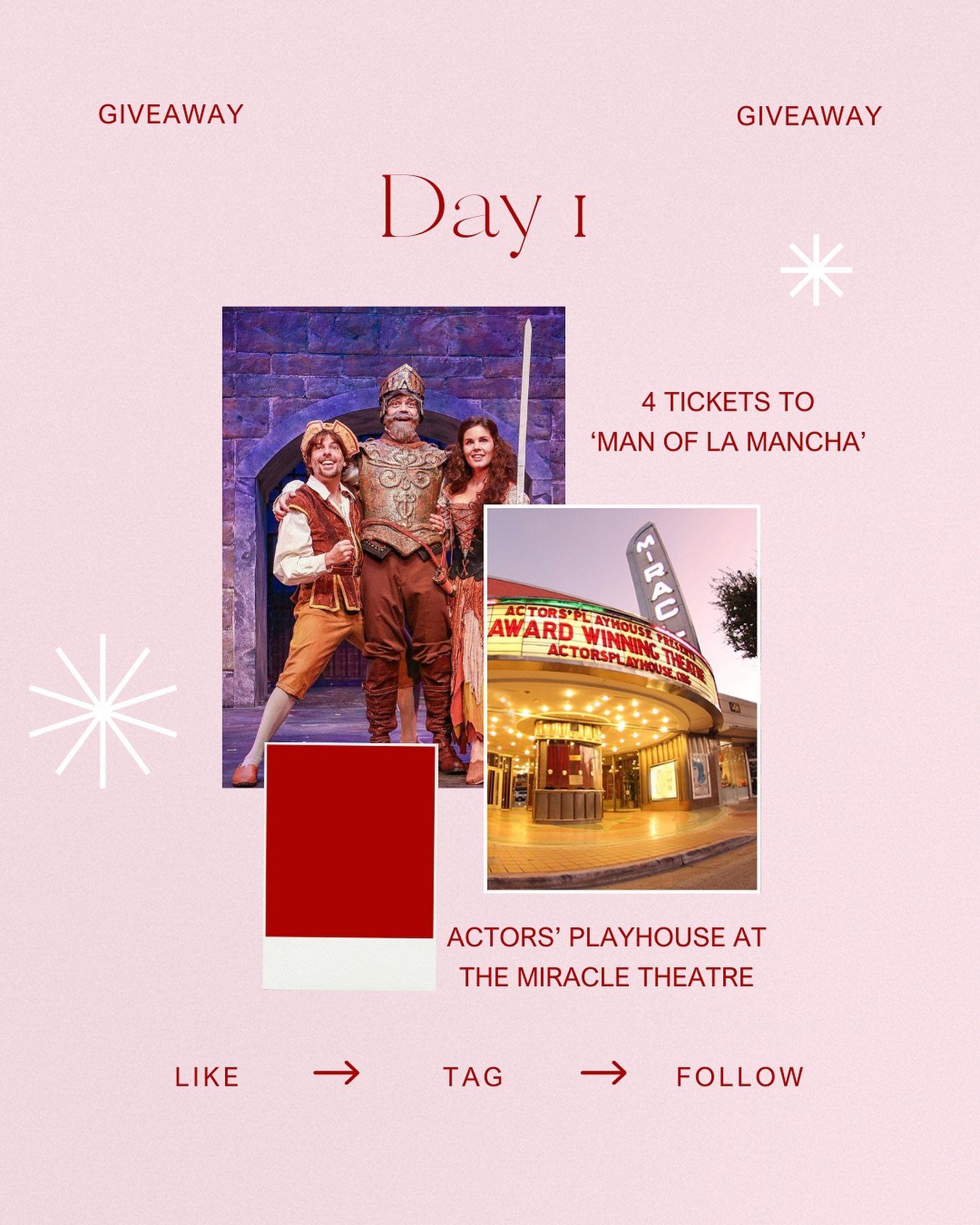 🎭 DAY 1: 12 Days of Holiday Cheer!

We&rsquo;re kicking things off with FOUR tickets to Man of La Mancha at the iconic Actors&rsquo; Playhouse at the Miracle Theatre! ✨

Today is Actors&rsquo; Playhouse Day in Downtown Coral Gables, and we&rsquo;re 