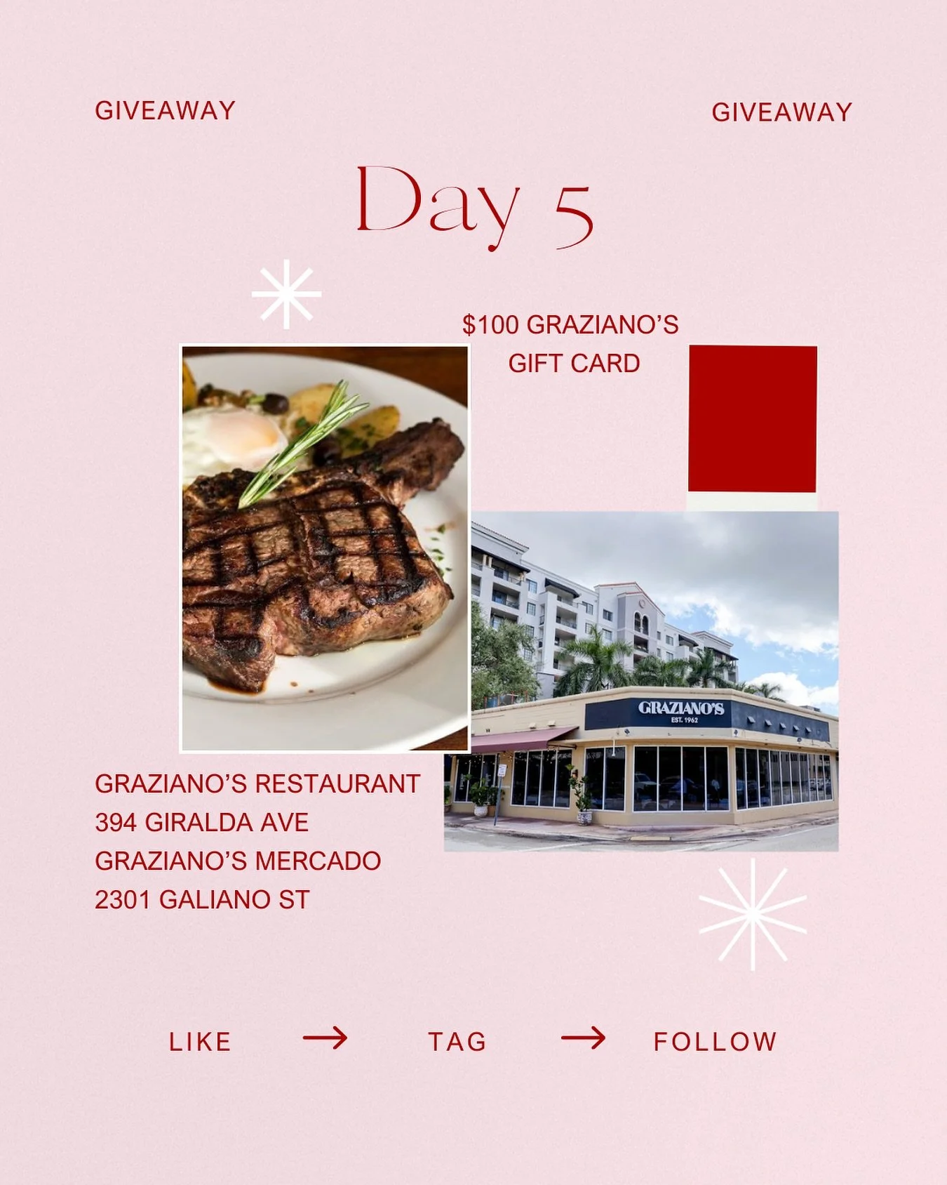 🥩 DAY 5: 12 Days of Holiday Cheer!
Today&rsquo;s giveaway is a $100 gift card to Graziano&rsquo;s &mdash; a Downtown Coral Gables favorite known for its Argentinian specialties, incredible meats, wines, and gourmet gifts. 🇦🇷✨ Perfect for a holiday