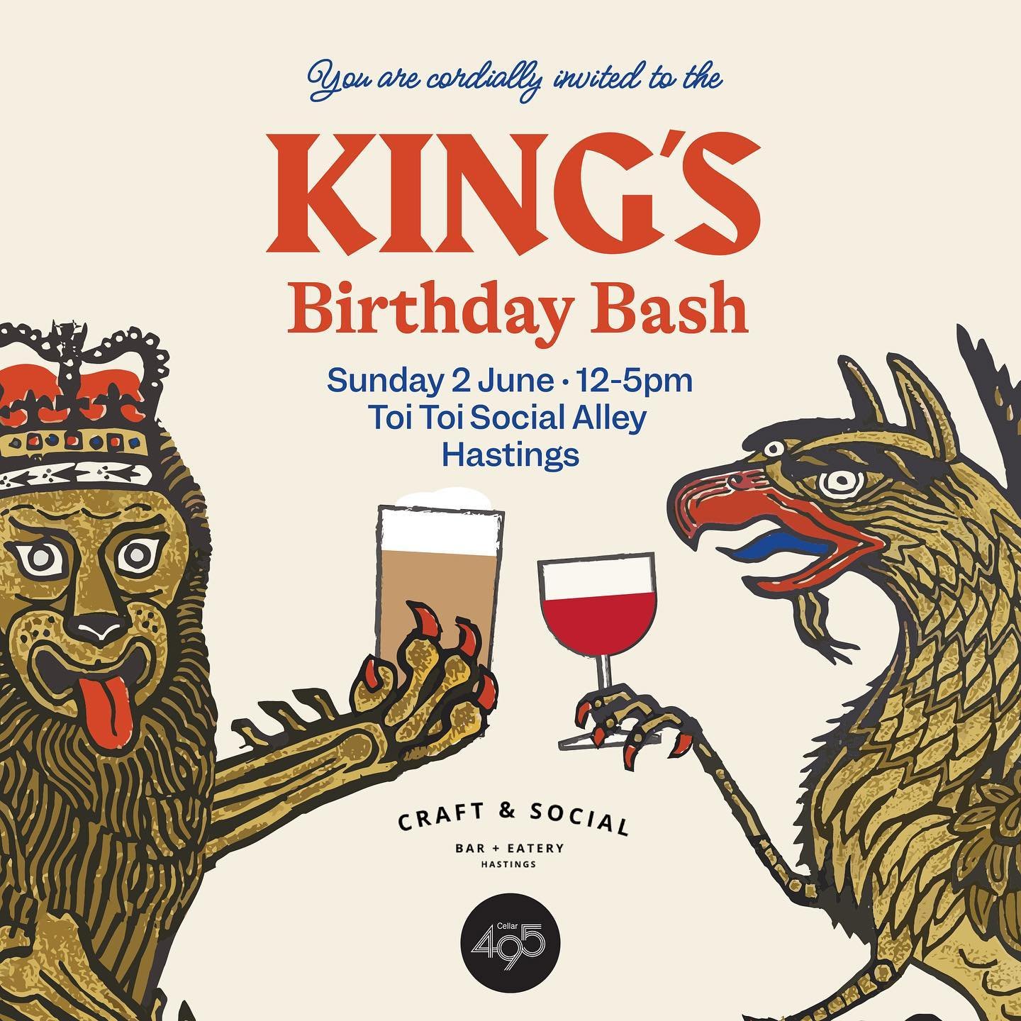 Join us with @495wines and @craftandsocialbar and other amazing local wineries for a majestic Celebration.

The King&rsquo;s Birthday Bash!

12 - 5 pm, 2nd June - Toi Toi Social Alley, Hastings. 

Get ready to raise your goblets and celebrate the day