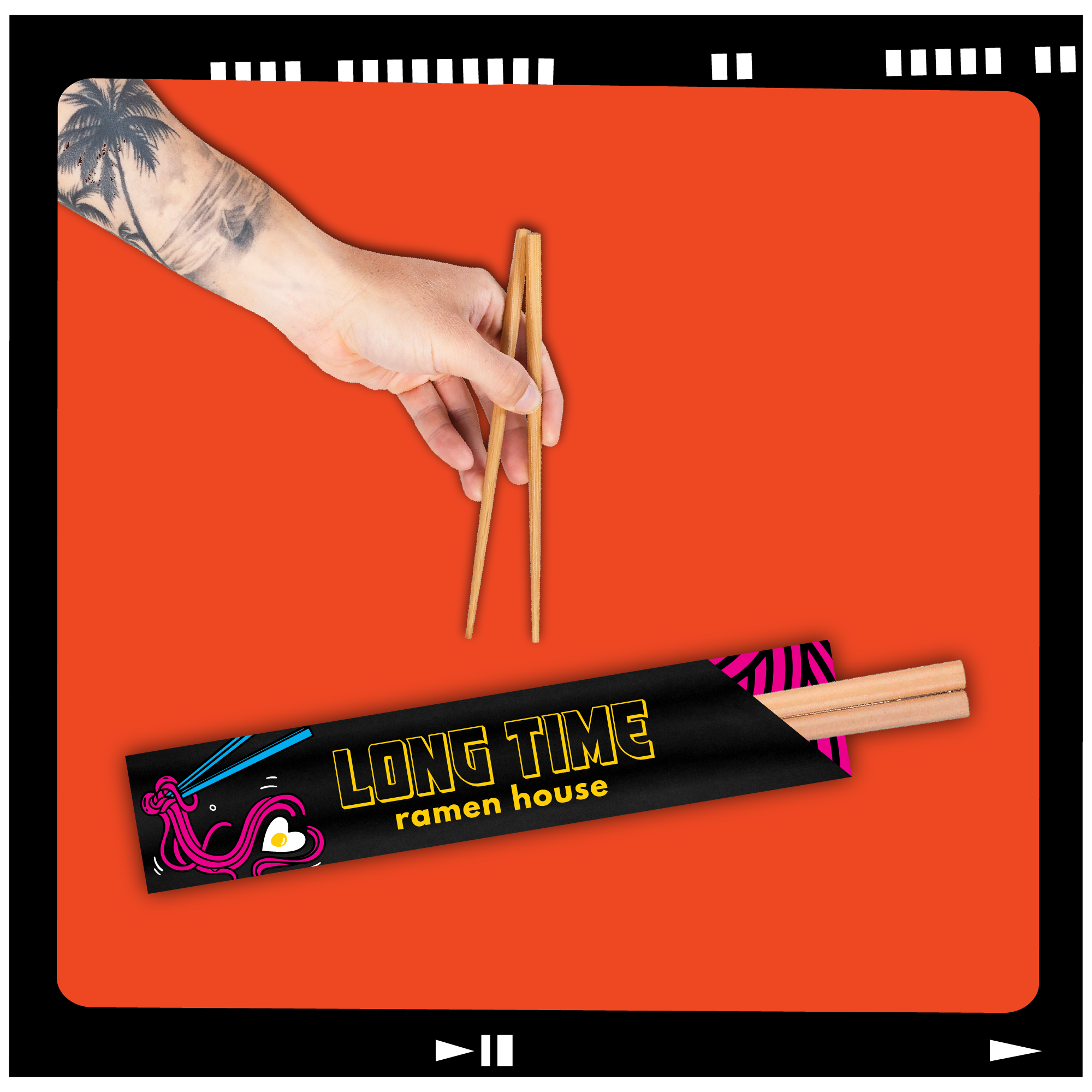 Art mockup of chopsticks for 'Long Time Ramen House'