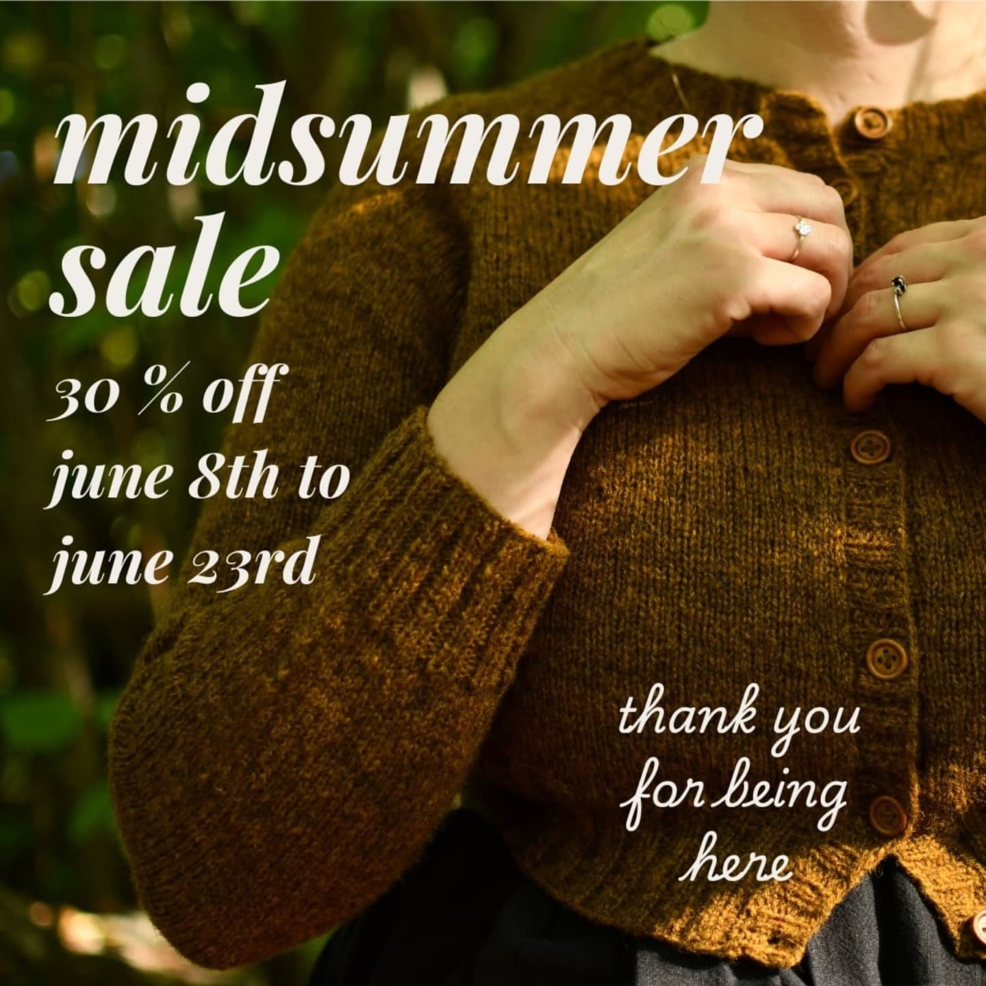 Contains ads for my knitwear patterns and sewing patterns. 🌷

Hello dear ones! 

I'm happy to bring you a sale to finish this first half of the year off! ✨️
30 % off all my knitting patterns AND our sewing patterns over at @gro.design.studio 
It wil