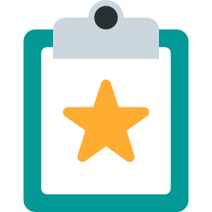 A clipboard with a gold star, representing support in quality assuring Yipiyap Upgrade sessions.