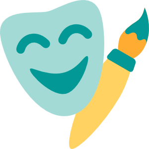 A paintbrush and a comedy mask, representing fine arts.