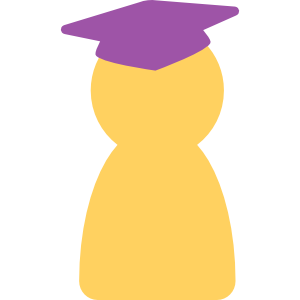 A figure in a purple graduation cap.