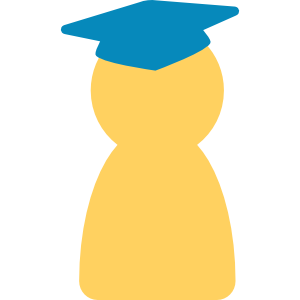 A figure in a blue graduation cap.