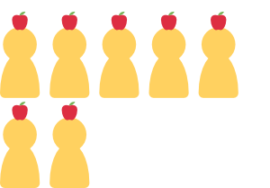 Seven figures with apples.