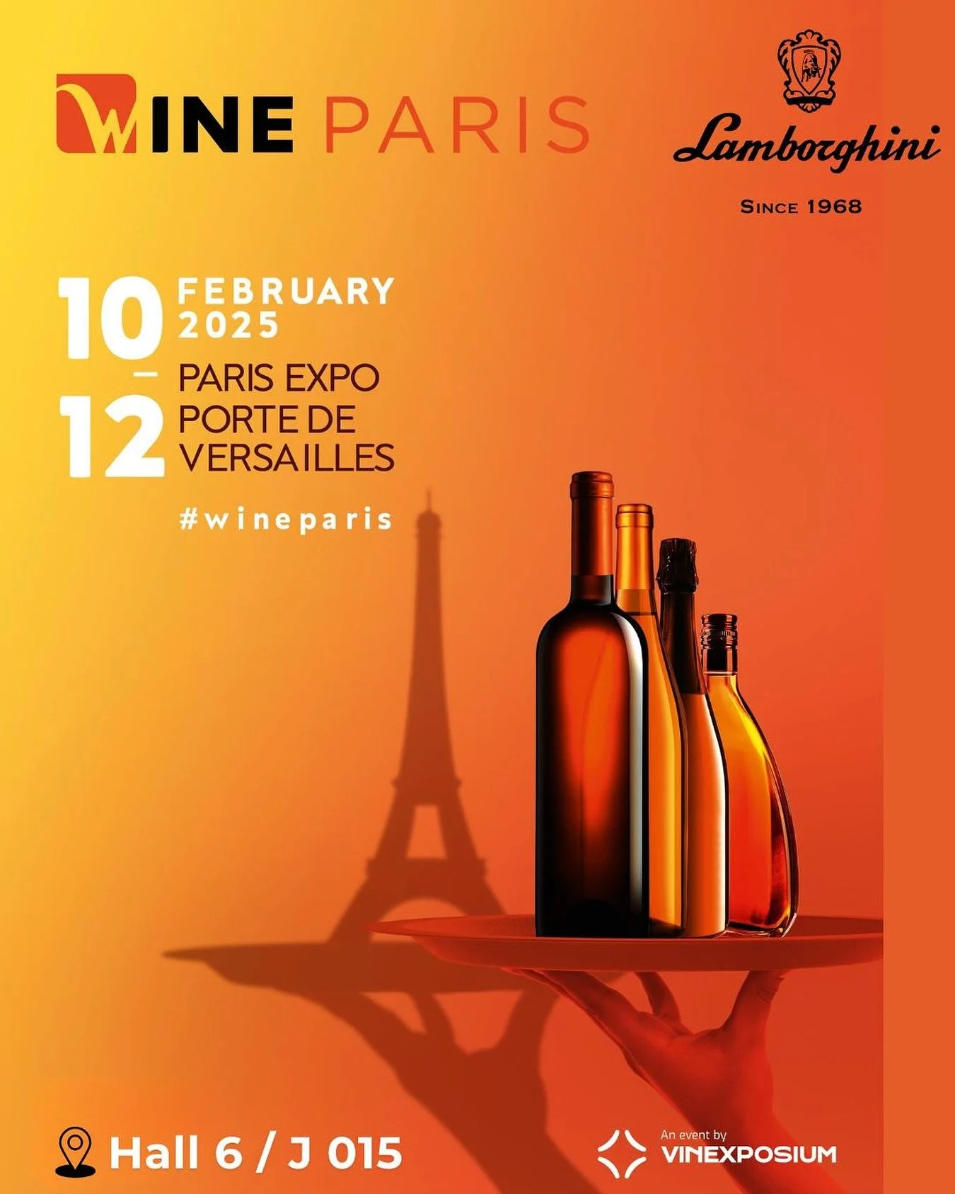 &ldquo;Exciting times ahead!
@lamborghiniwine_official will be at @vinexposium from February 10-12. 
Visit us in Hall 6, Booth J 015 for an unforgettable experience of luxury and innovation. 
See you there! #lamborghiniwine #wineparis #LuxuryExperien