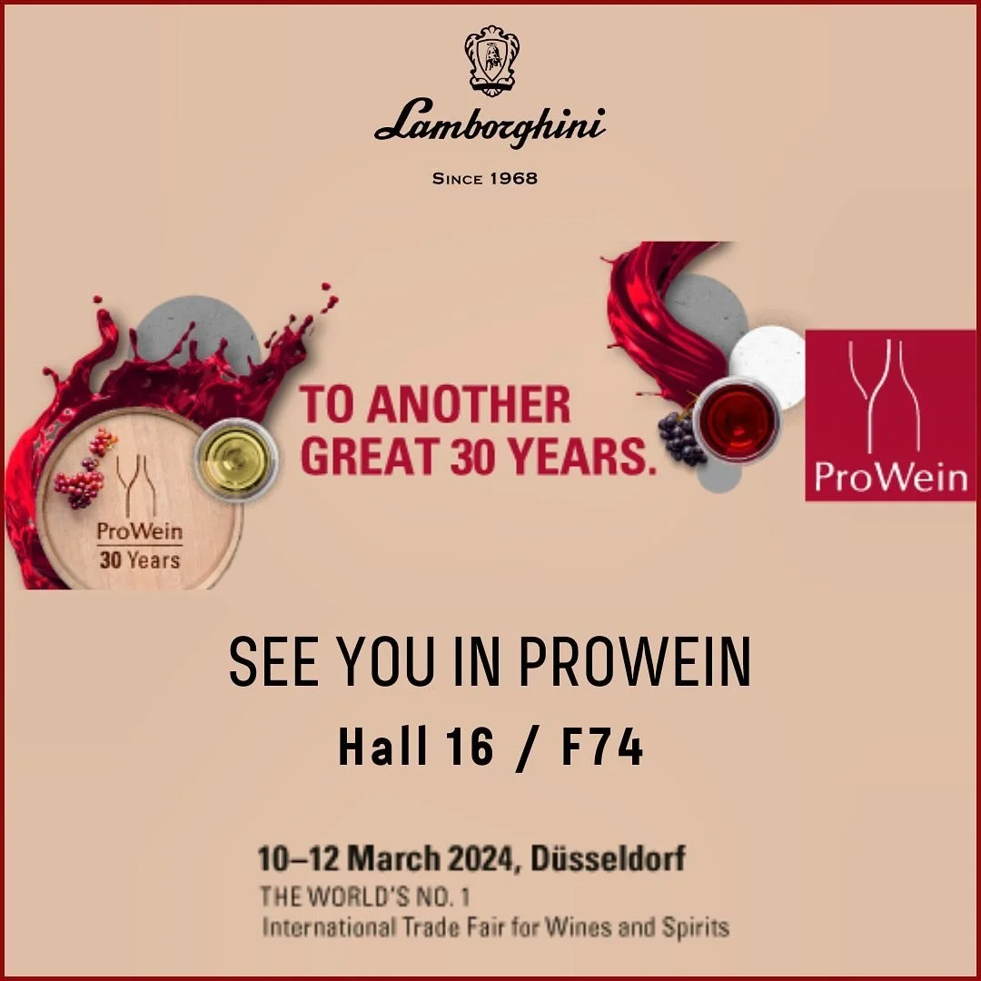 ProWein, to another great 30 years
10 &ndash; 12 March, 2024
See you in D&uuml;sseldorf
Hall 16/F74
#lamborghiniwine 
.
,
.
,
*drink responsibly #lamborghiniwinery&nbsp;#lamborghini&nbsp;#lamborghiniwines #luxurybrand #wine #winelover #since1968 
@la