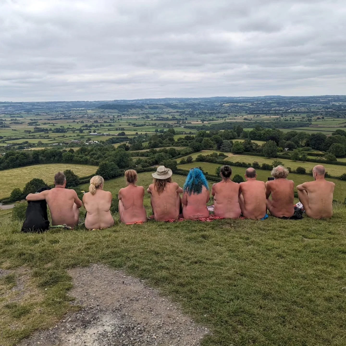 @glastobury with @freewilders @berrimansbareall on top of Glastonbury Tor and afterwards went for a swim in the White spring #naturism #hiking #glastonbury #glastonburytor