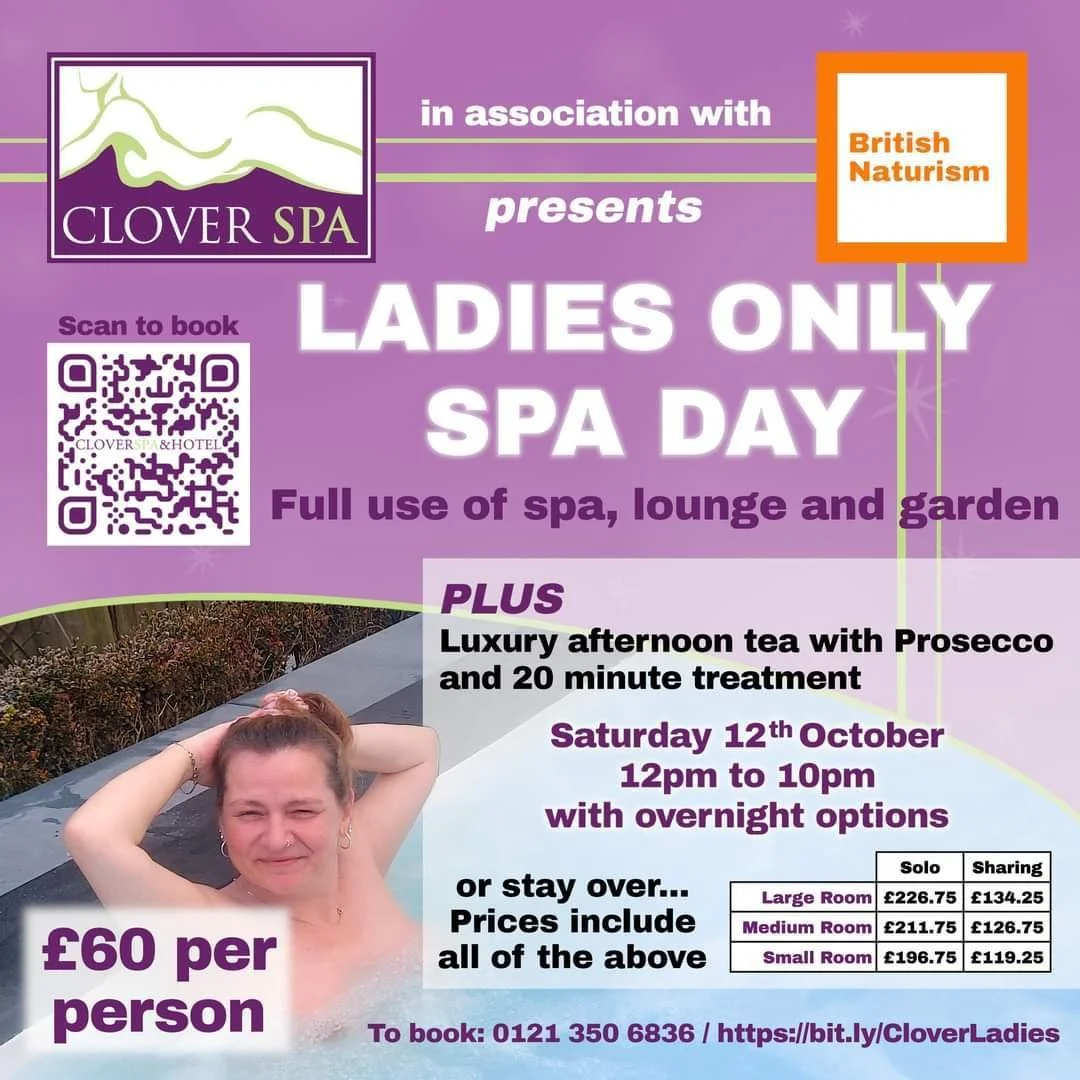 Clover Spa are hosting a ladies only spa day, this is a fantastic opportunity to introduce someone to naturism in a safe environment.