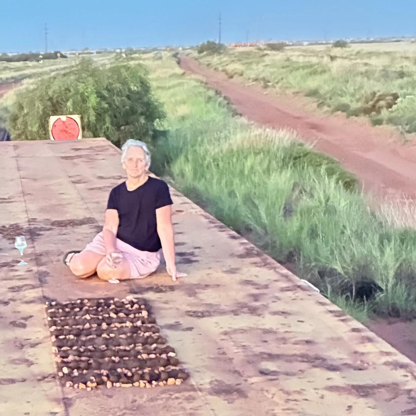 Veronica Calarco on an abandoned train in South Hedland