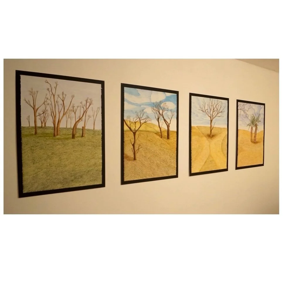 As part of the Christmas exhibitions at Stiwdio Maelor, @hannah_hannon_art decided to install an exhibition of a series of paintings I made in 2016 as part of a residency at Sauerbier House in Port Noarlunga in studio Pedwar. The paintings tell the s