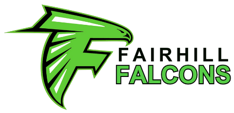 Fairhill Falcons logo featuring a stylized green falcon head and text.