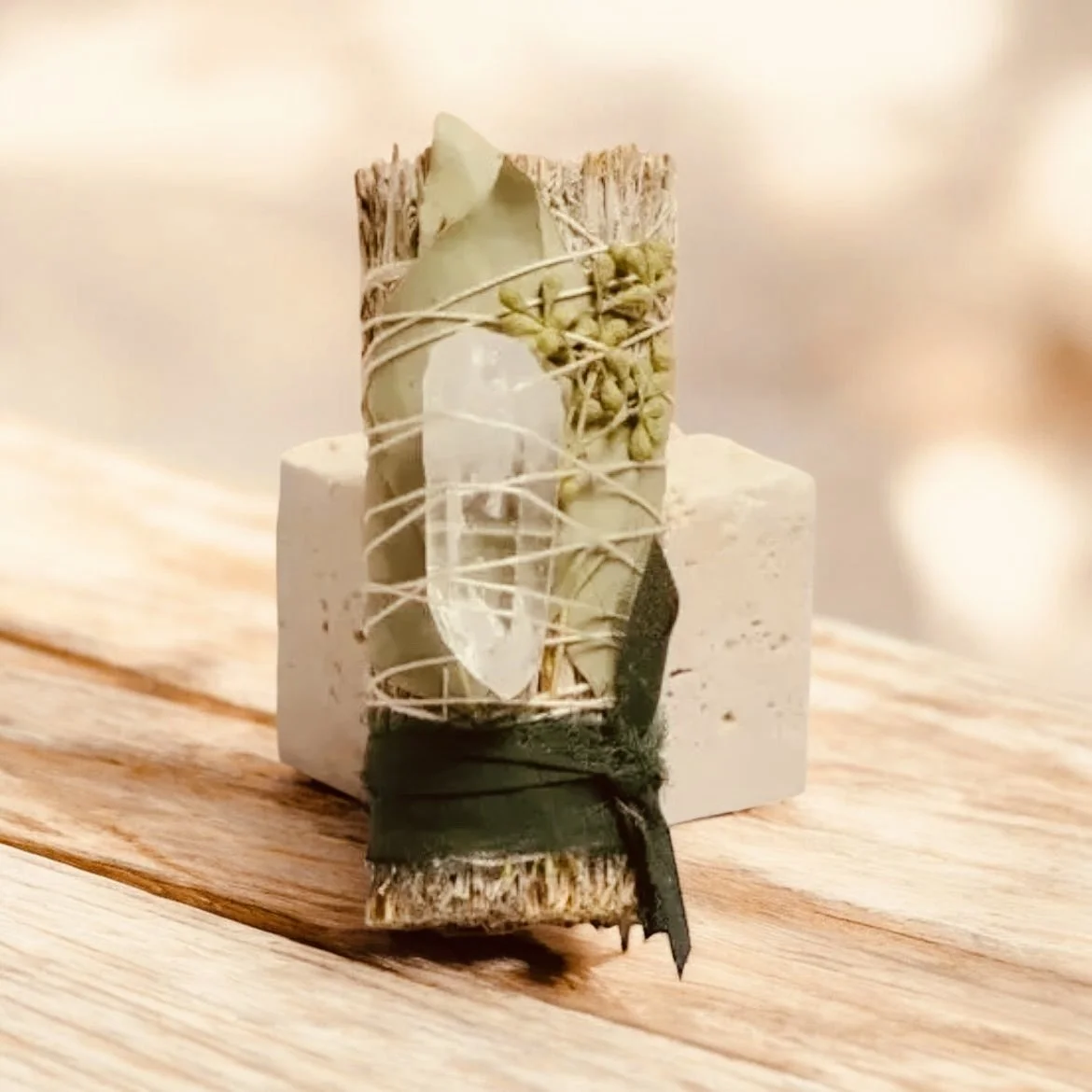 Healing Blue Sage + Eucalyptus Quartz Smudge Stick