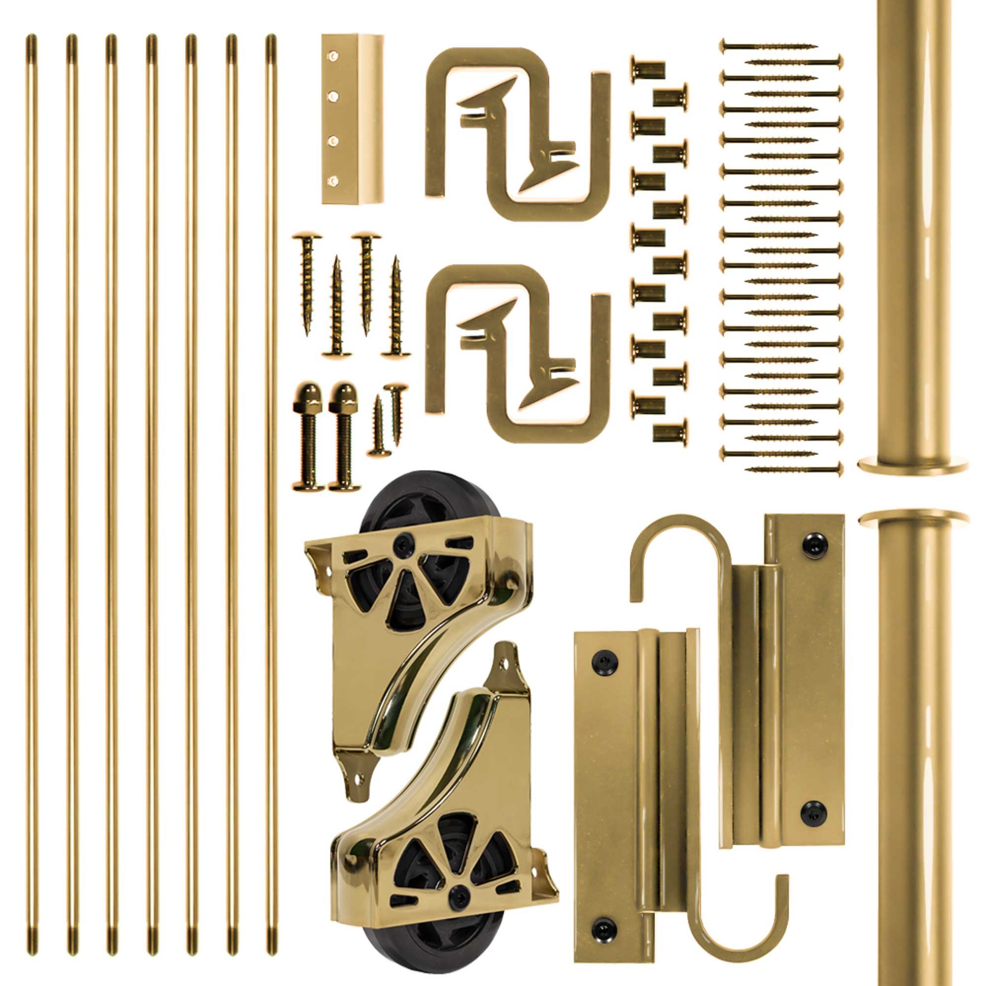 Polished brass sliding hooks and non-braking wheels.jpg