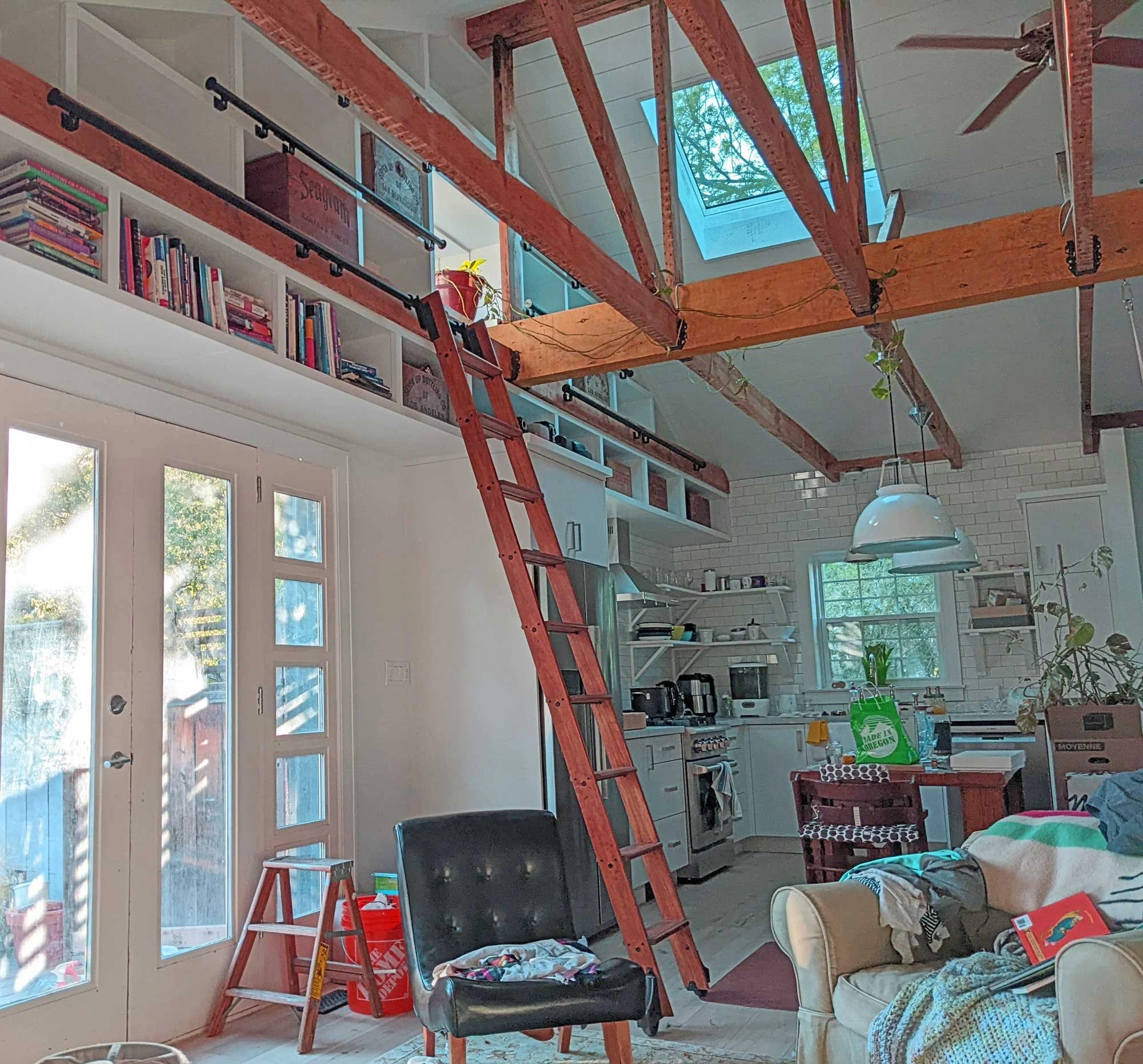 Maple Rolling Library Ladder for Elevated Bookshelves — Custom Ladder