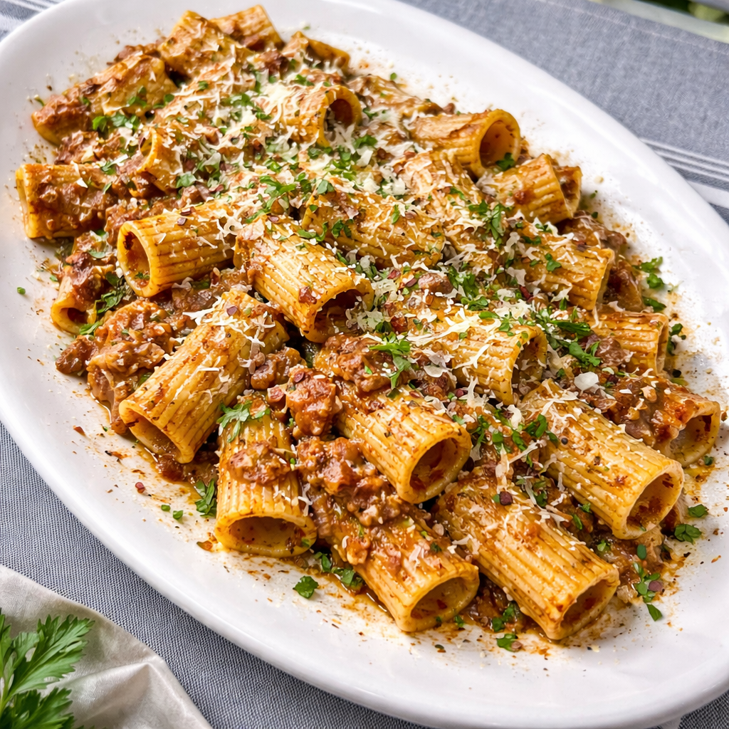 Rigatoni Bolognese with Parmesan and herbs.png