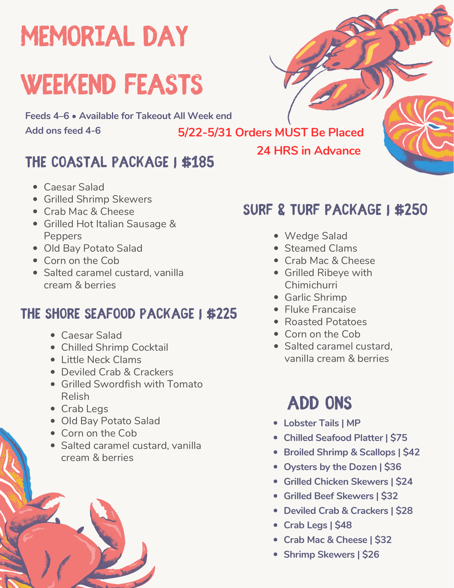 Memorial Day Weekend Take-Out - The Coastal Package