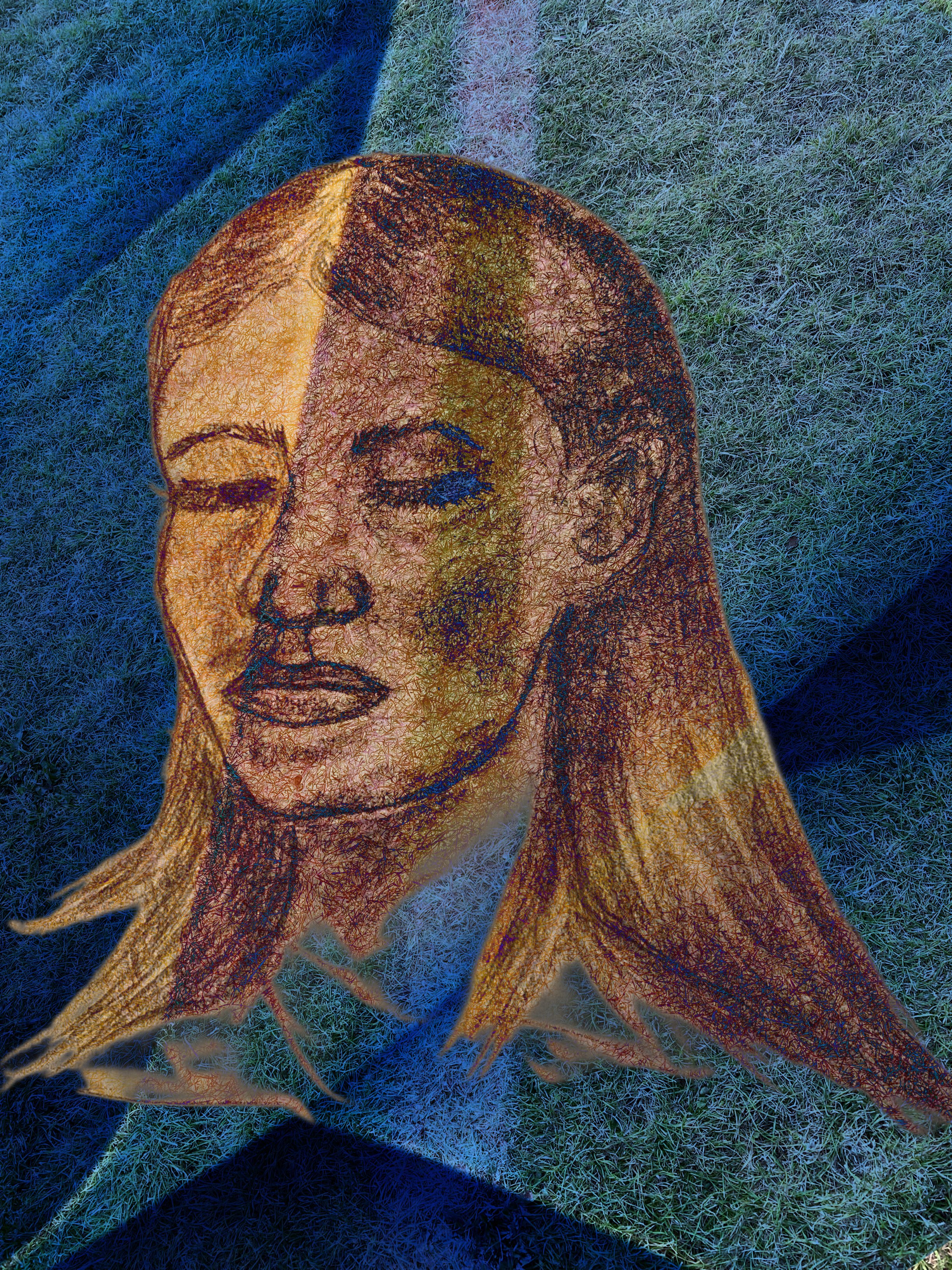 «Let go, embrace the firehorse» 2026, digital art, pencil drawing, photography, 100x75cm