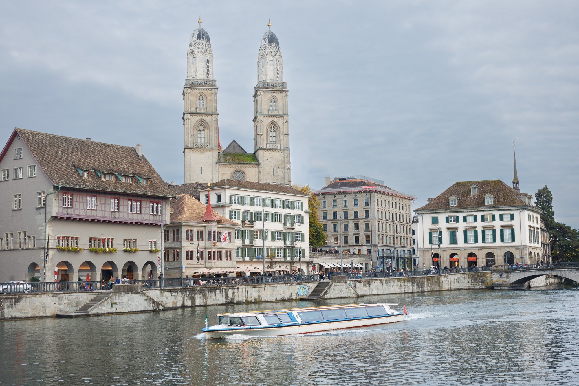 The Grossm&uuml;nster on the Lammat River, Z&uuml;rich. The recognizable towers act as a landmark of the Old Town skyline. So much history and character on this inviting waterfront. 

#clickproJANUARYproject 
#z&uuml;rich 
#visitswitzerland 
#shotonc