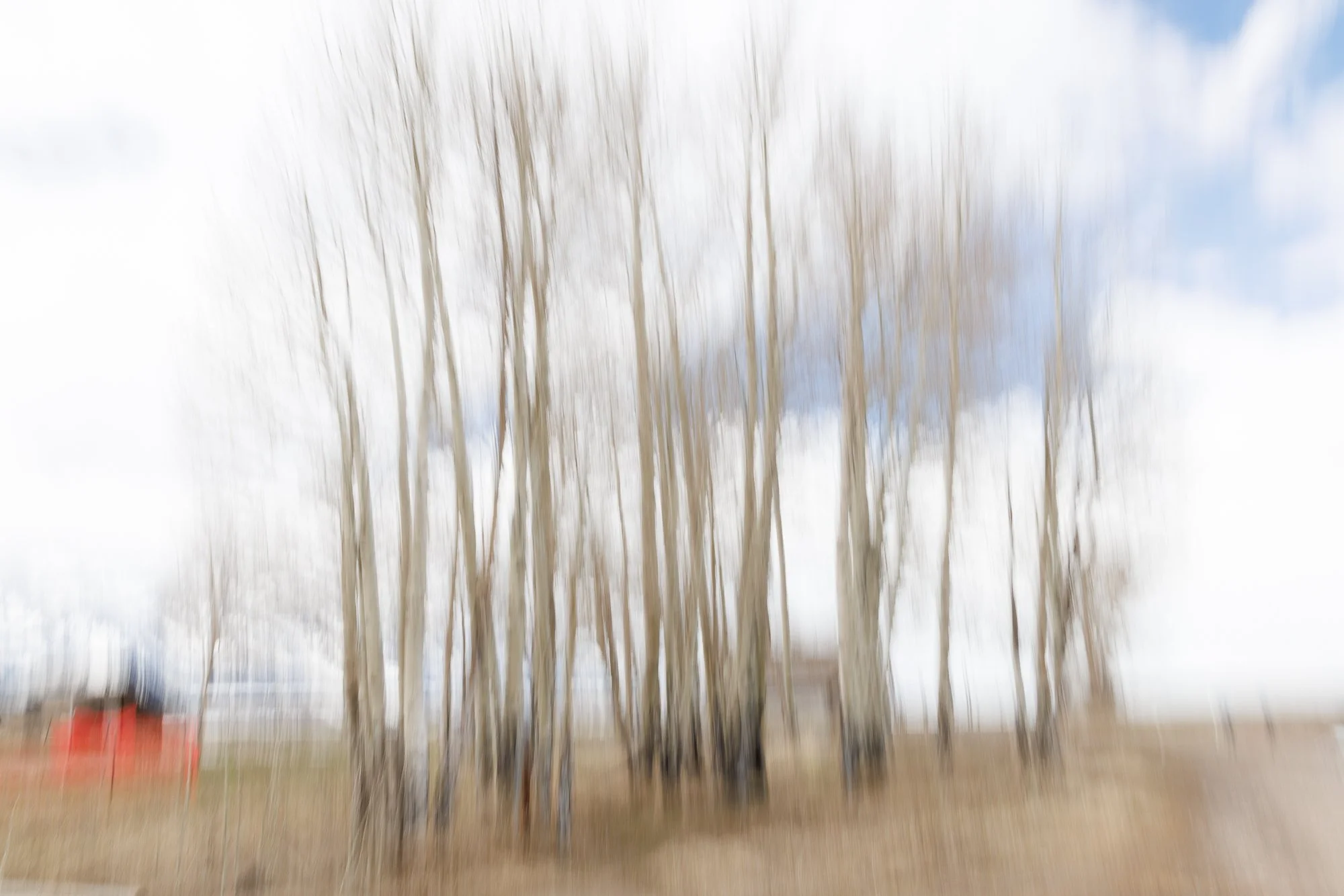 ICM vertical blur of trees with red barn
