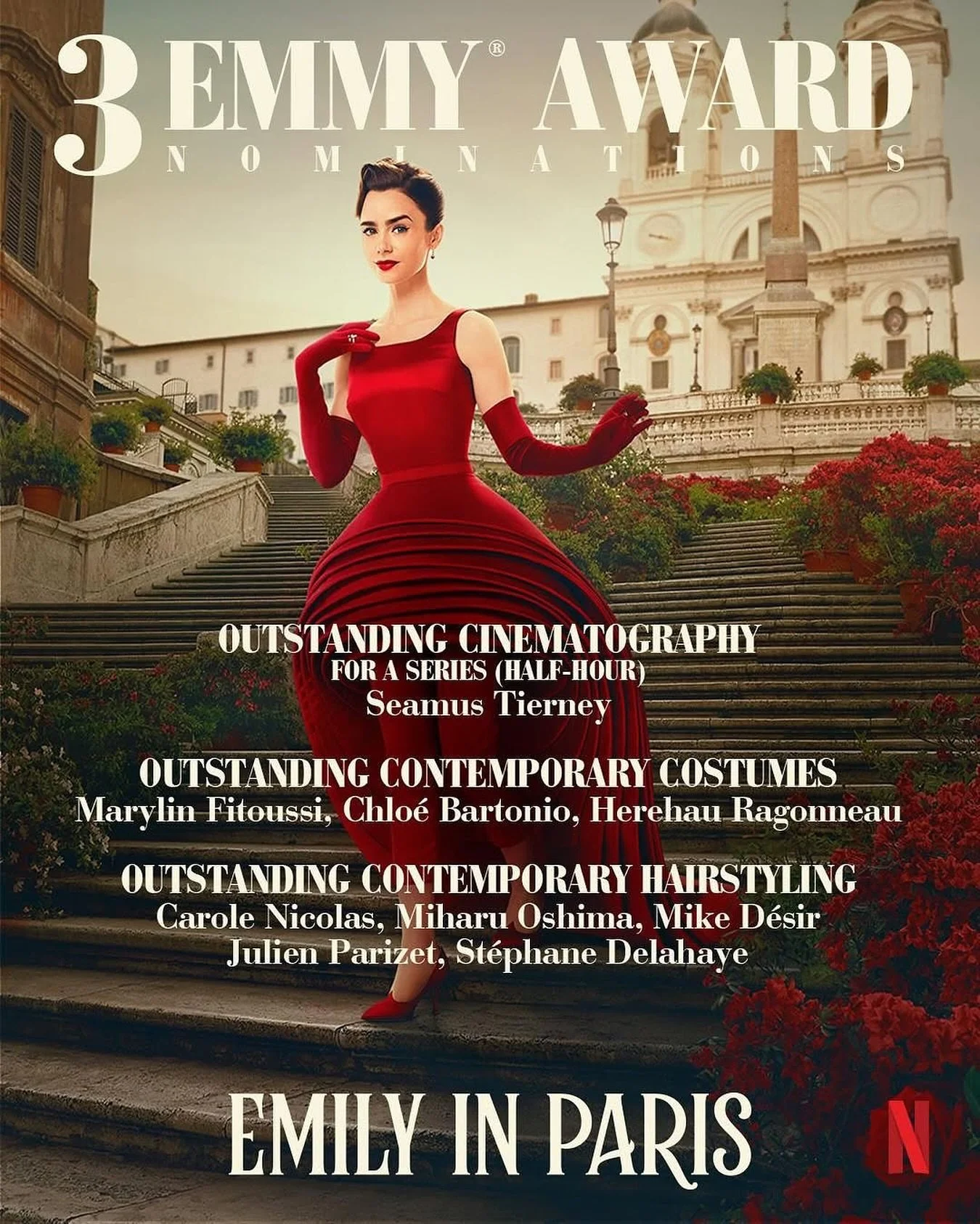 Super proud of the incredible 𝗘𝗠𝗜𝗟𝗬 𝗜𝗡 𝗣𝗔𝗥𝗜𝗦 family!
Huge congratulations to the amazing crew nominated at this year’s 𝗘𝗺𝗺𝘆 𝗔𝘄𝗮𝗿𝗱𝘀:
🎥 Cinematography
👗 Costume Design
💇‍♀️ Contemporary Hairstyling
It’s always