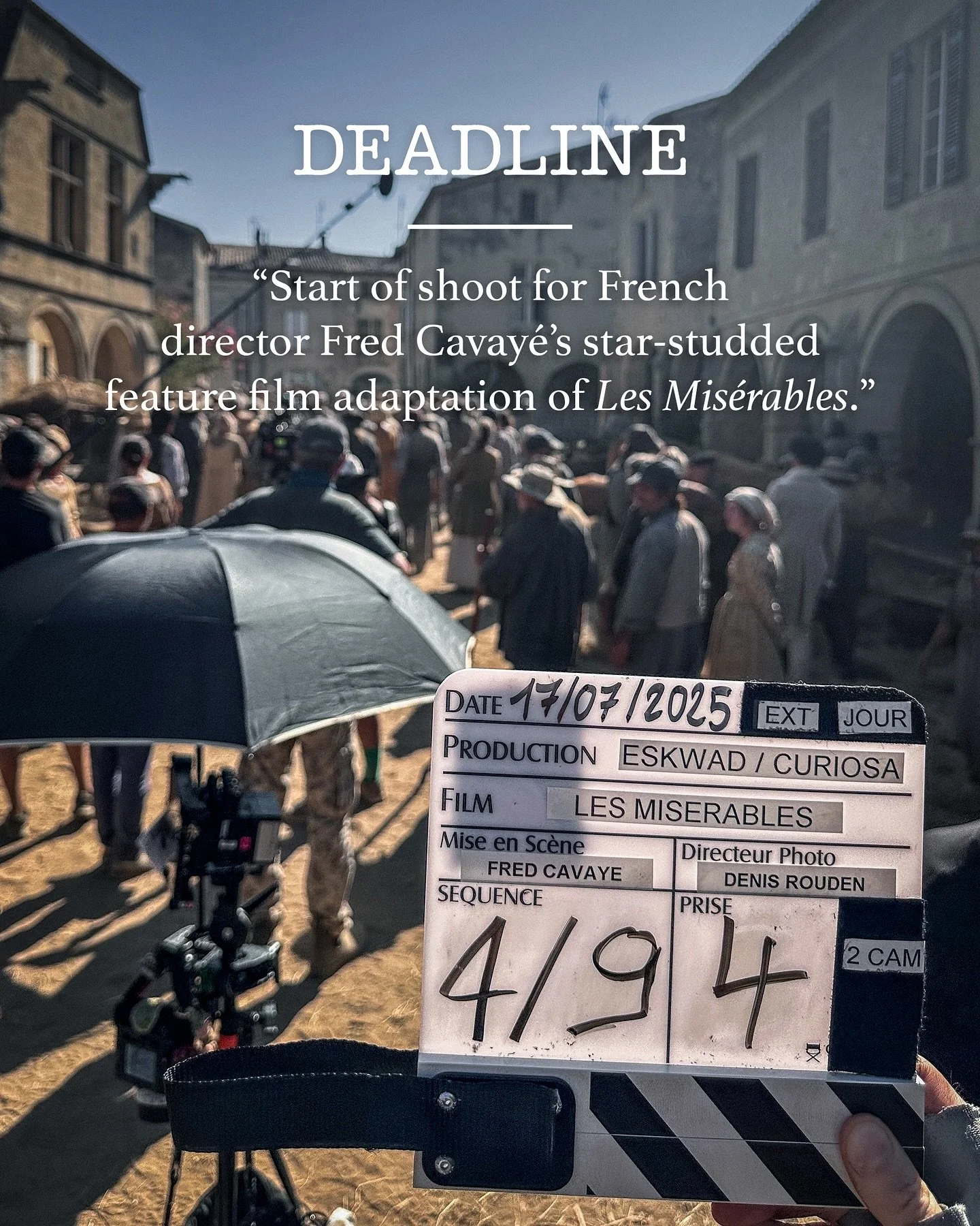 🎬 Début de tournage pour 𝗟𝗘𝗦 𝗠𝗜𝗦𝗘́𝗥𝗔𝗕𝗟𝗘𝗦 !
Très heureux d’accompagner cette nouvelle adaptation ambitieuse du chef-d’œuvre de Victor Hugo, réalisée par Fred Cavayé et au casting excep