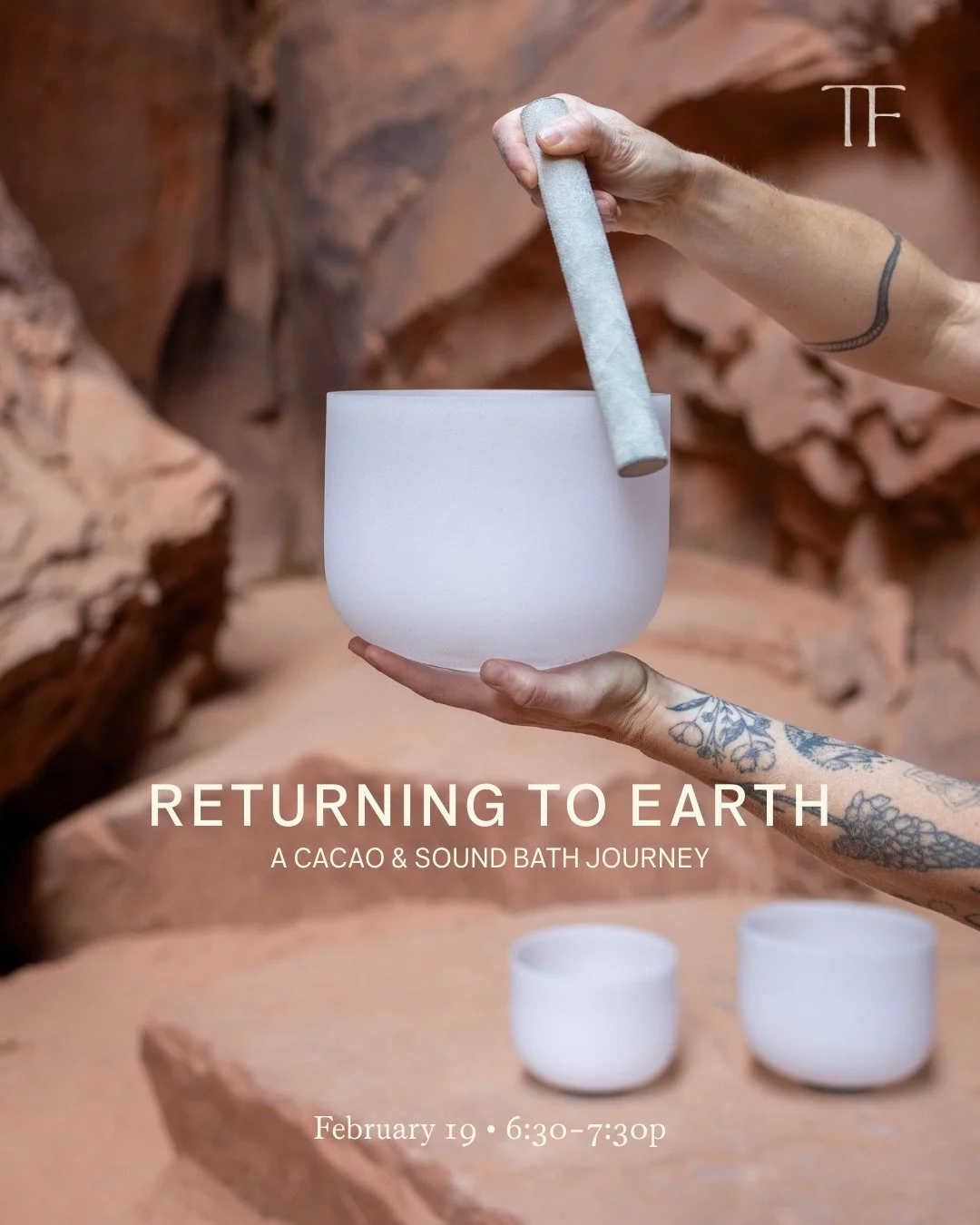 Sound bowl in desert landscape by Terra Firma Photography for a sound bath and cacao event