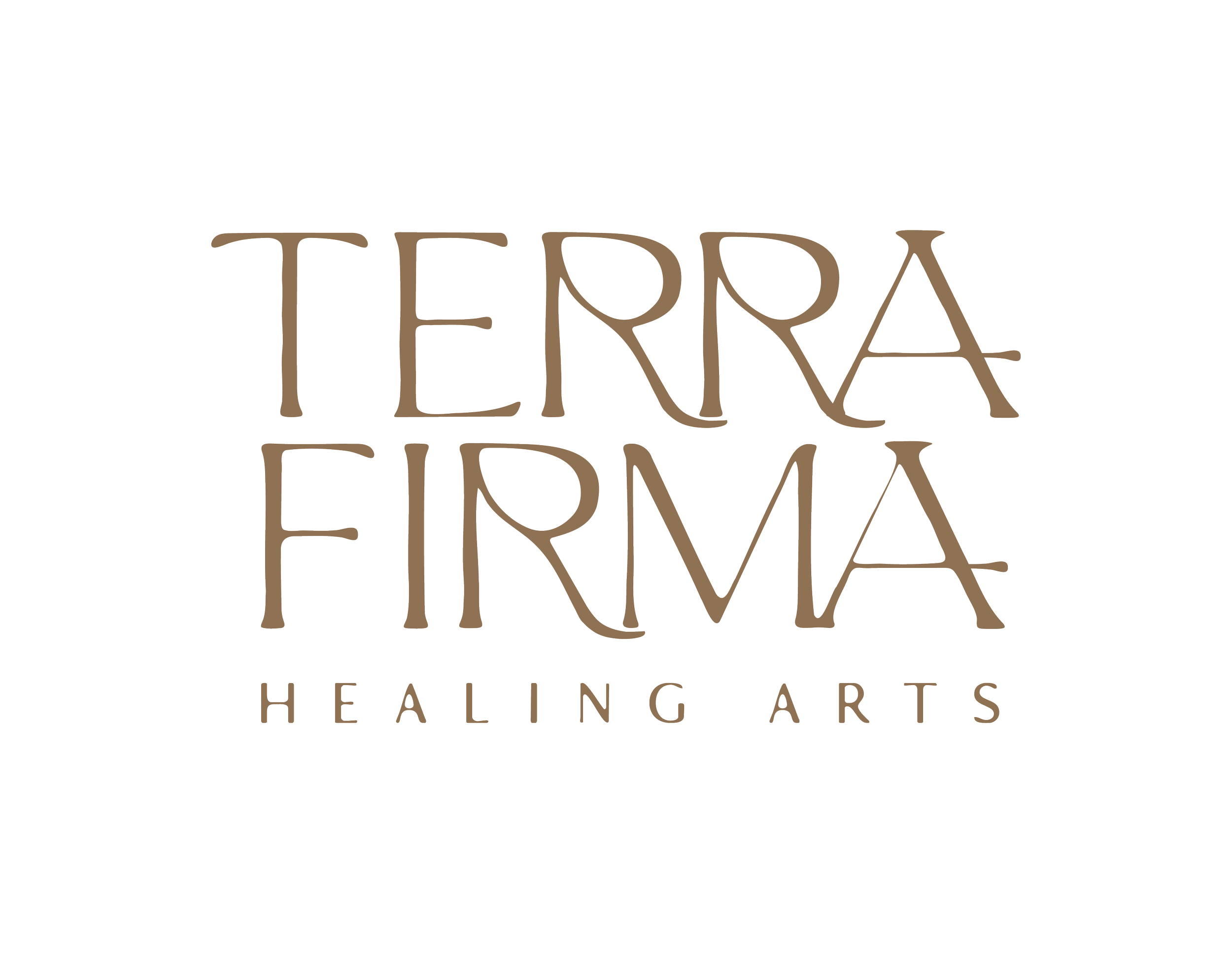 Logo with the words "Terra Firma" in large stylized letters and "Healing Arts" underneath.