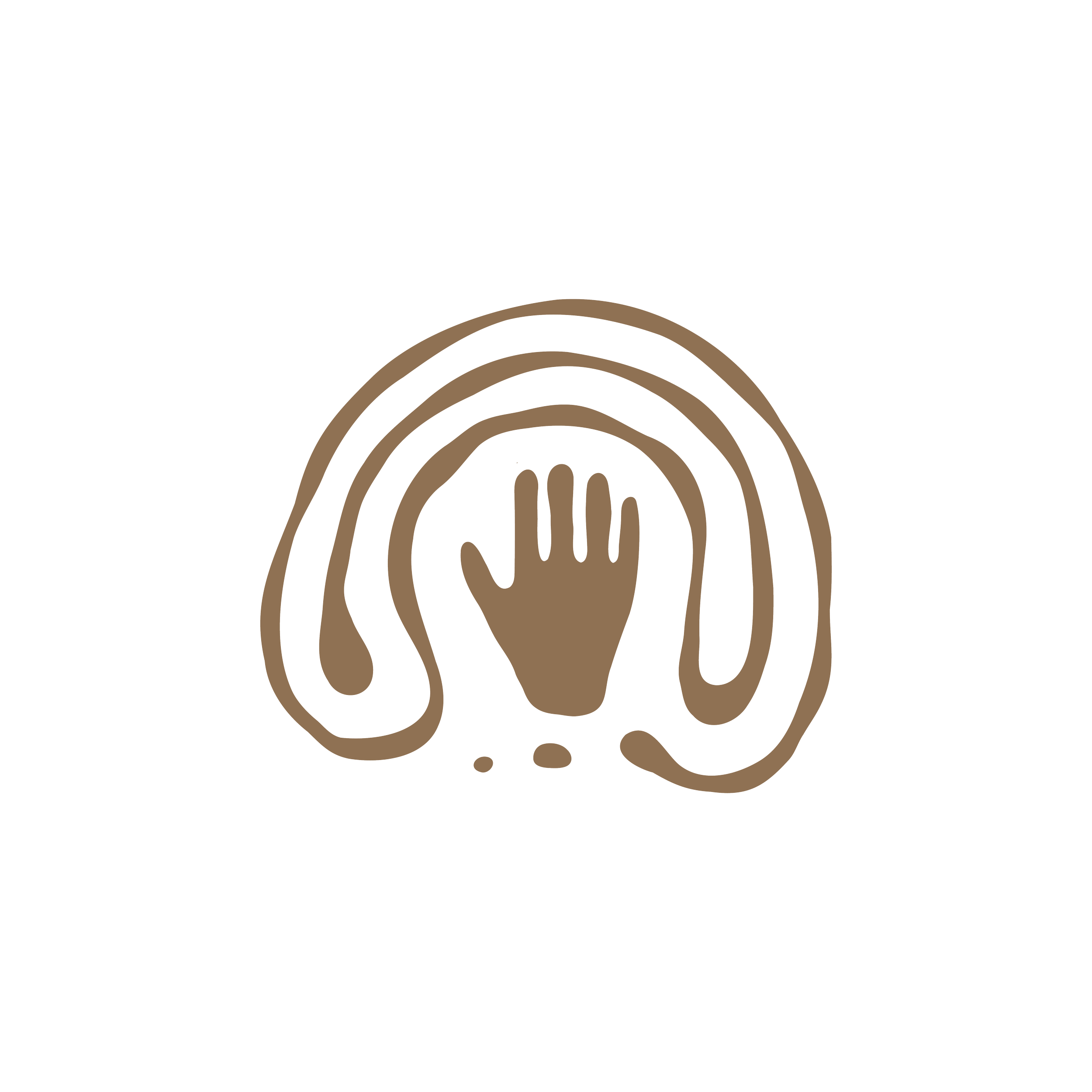A stylized icon of a hand inside rainbow-like arcs.