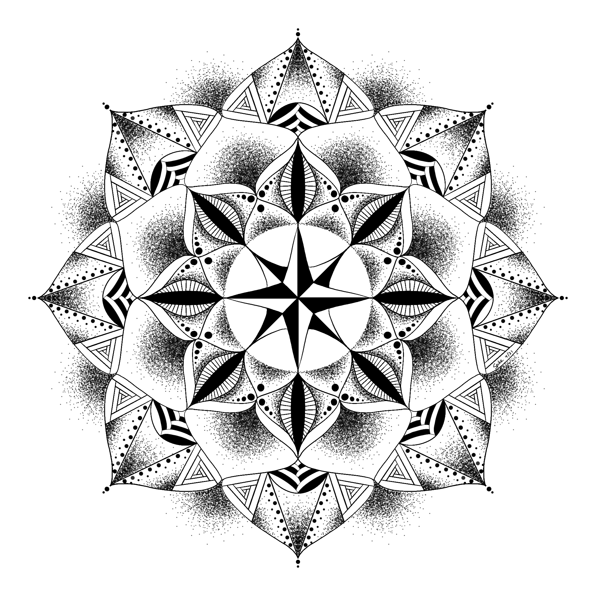 Mandala drawing recreated digitally in Procreate