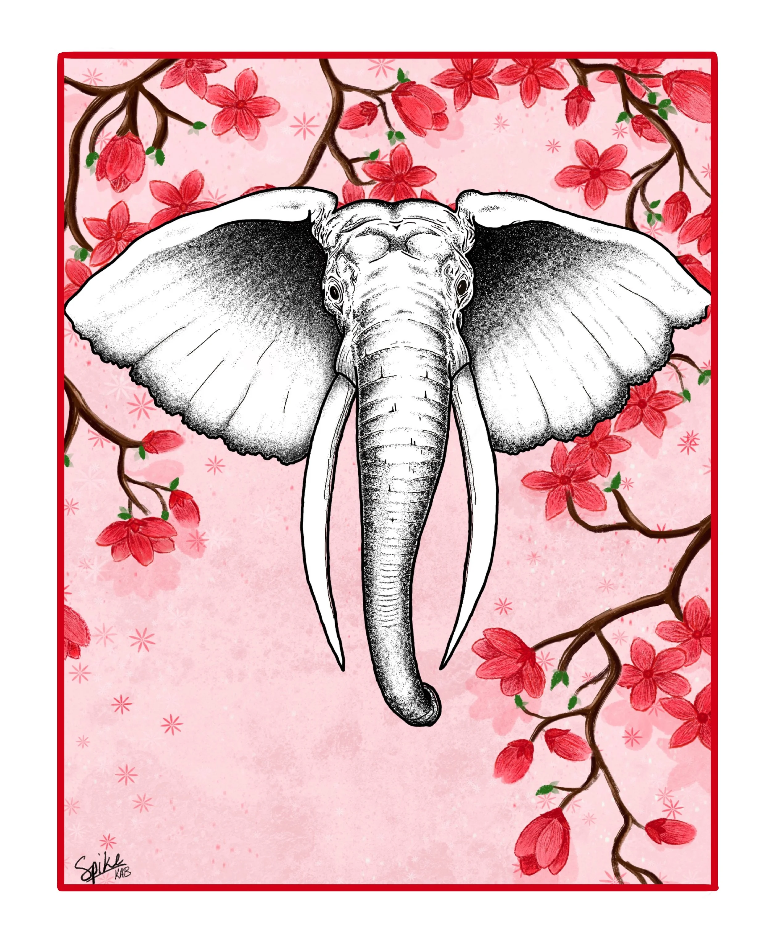 Hand-drawn elephant tattoo drawing recreated digitally in Procreate 