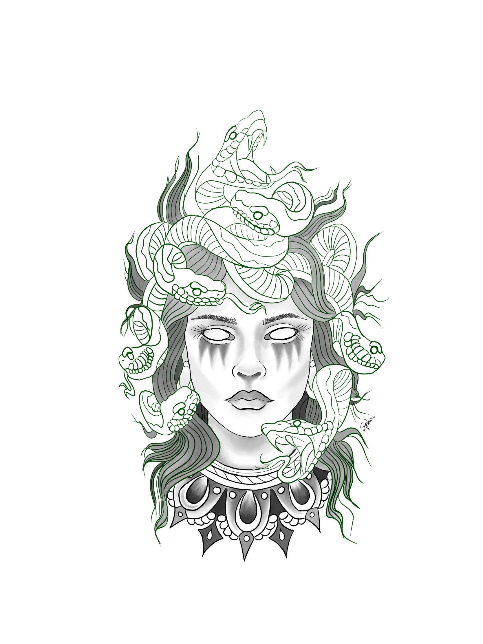 Medusa drawing done in Procreate, later was tattooed