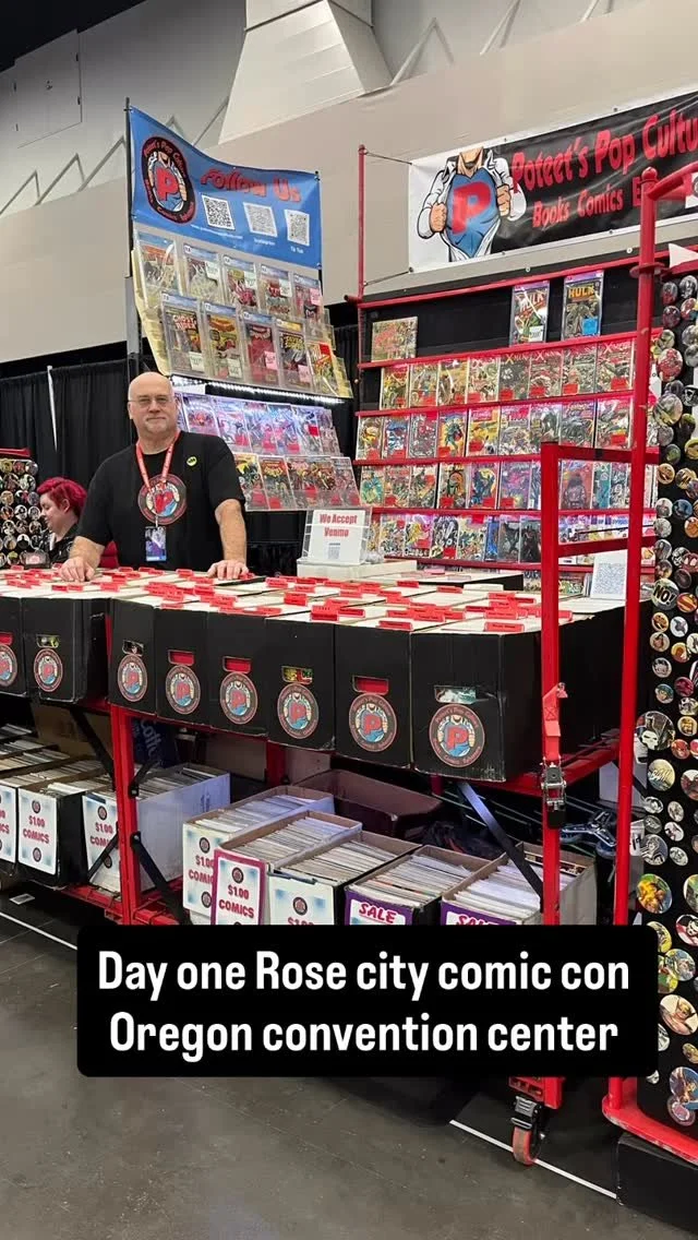 Starting off the weekend day one @rosecitycc booth 2224 #poteetspopculture #comiccon #cosplay #rosecitycomiccon #comicbook #portland #oregonconventioncenter