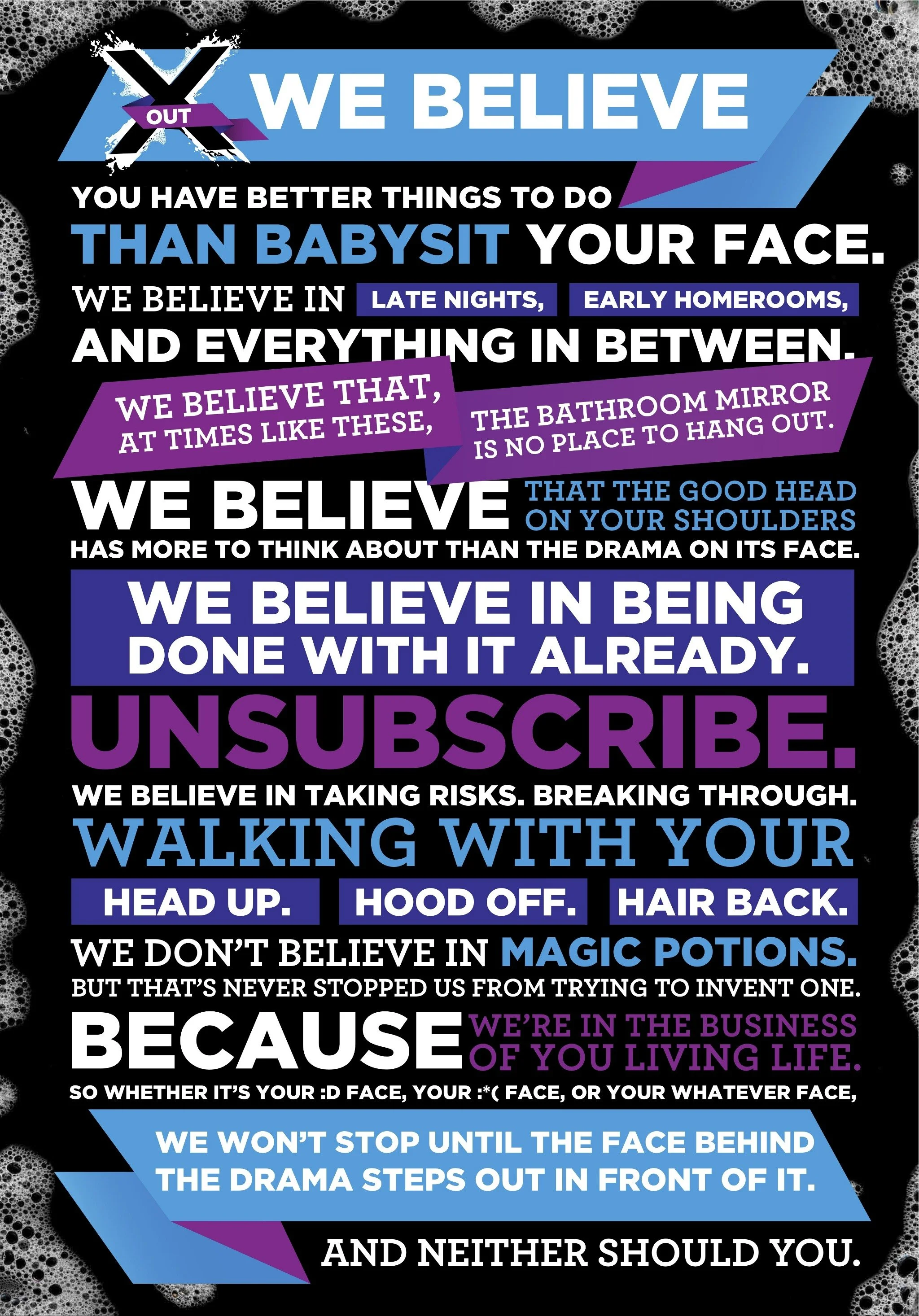 The brand manifesto was plastered around the client's office and included as part of the onboarding material inside the box.