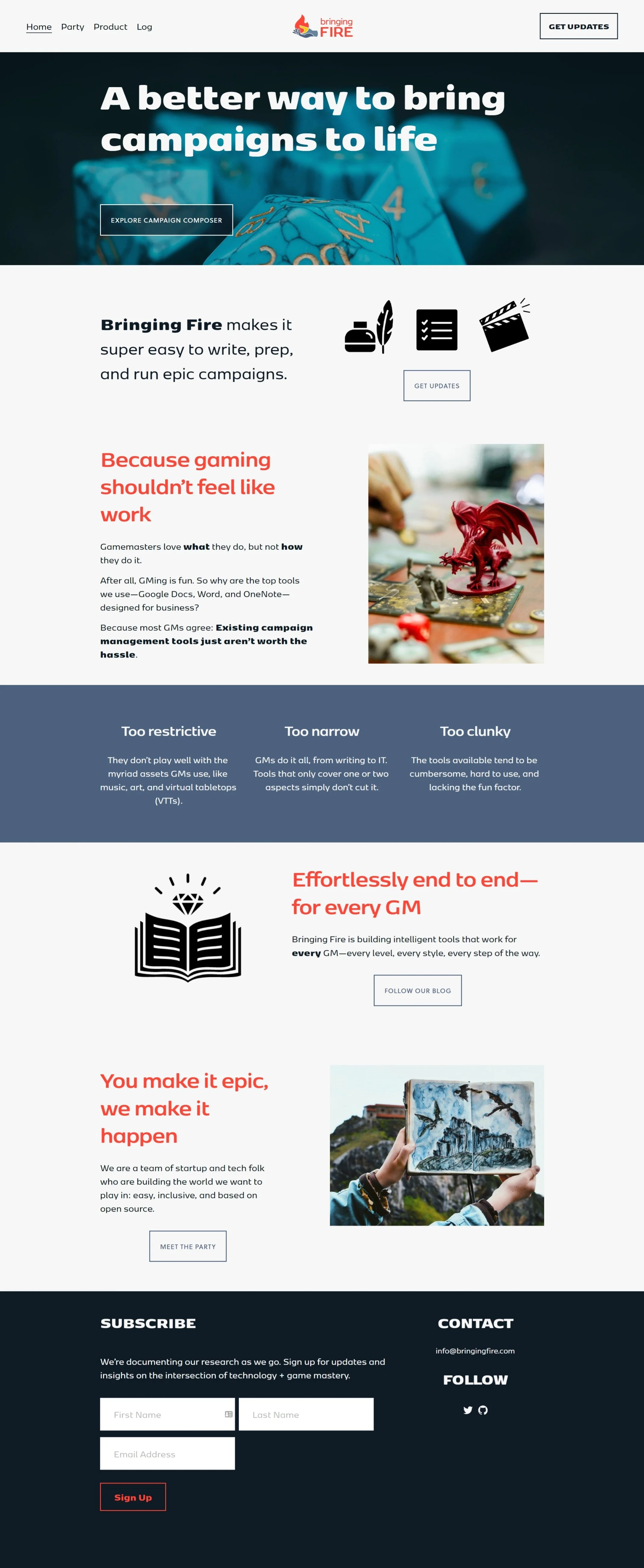 An image of the Bringing Fire home page. Click to go.