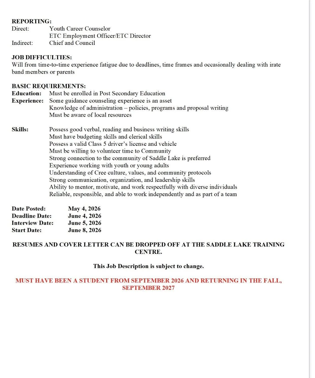 2026-05-12 Summer Student Coordinator